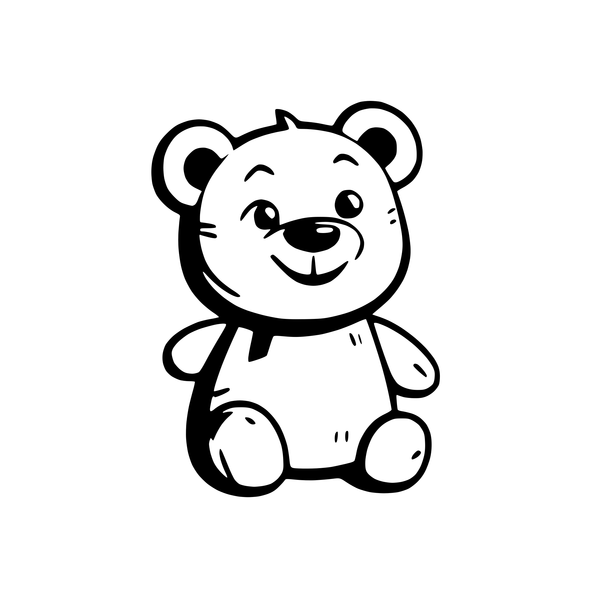 AI-generated SVG of 'draw a happy teddy bear: cartoon, vector, minimal, children's colour-book style, thin strokes, contrasting outline'