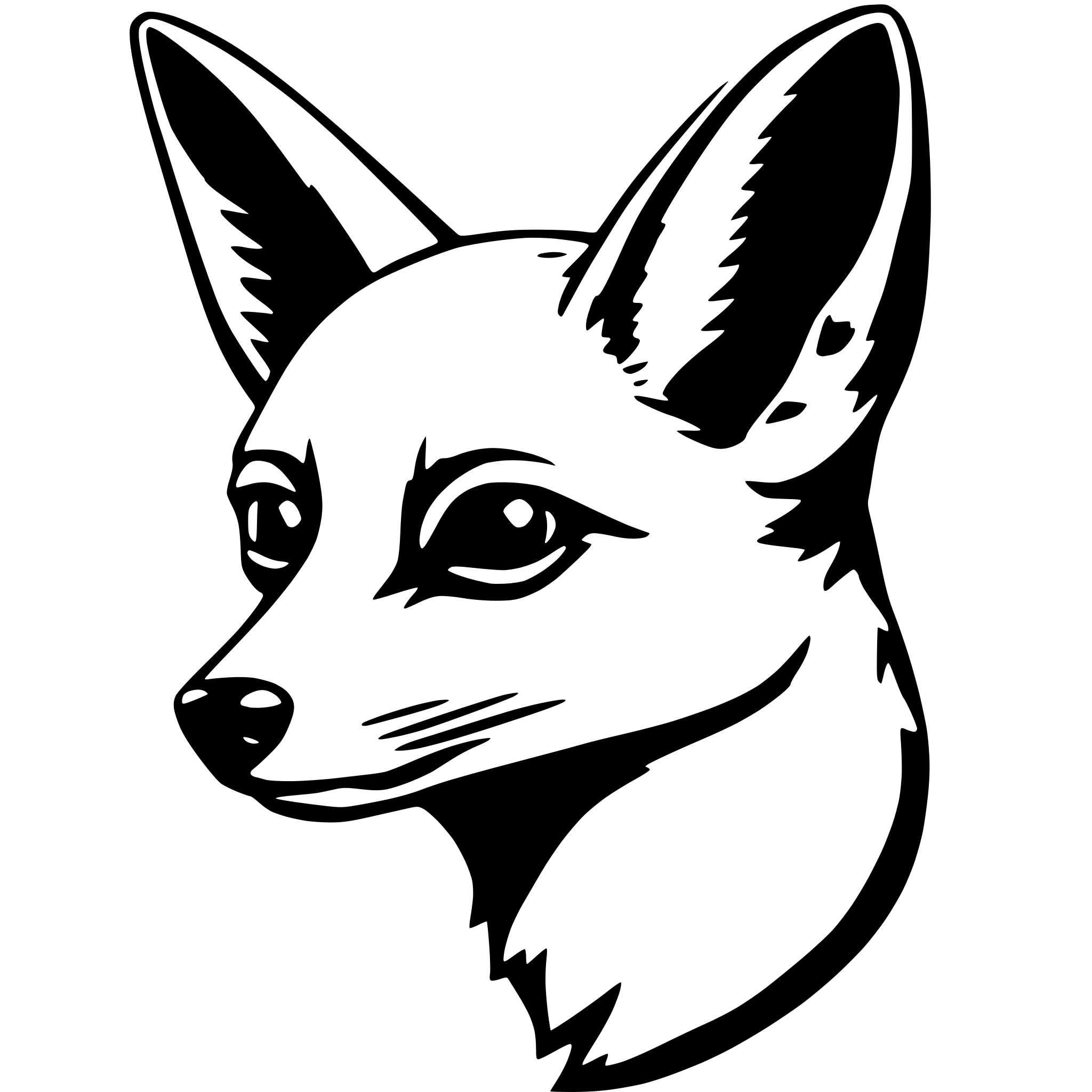 AI-generated SVG of a serious fennec fox head outline