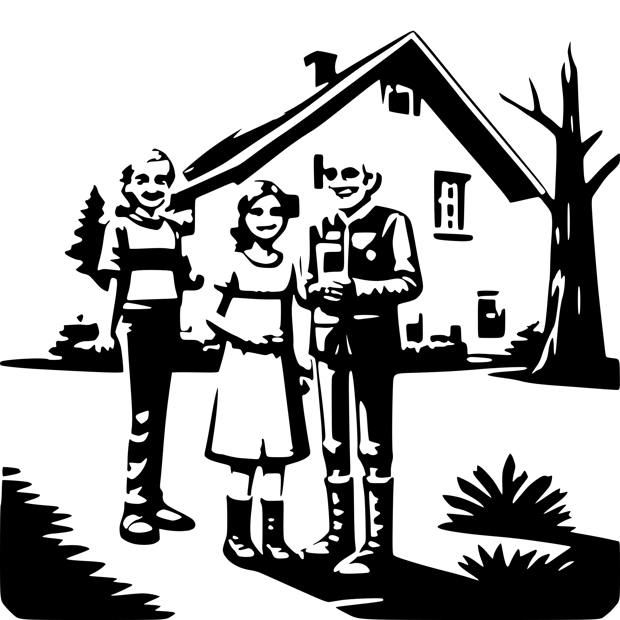 AI-generated SVG of a A family visiting grandparents at their countryside home.