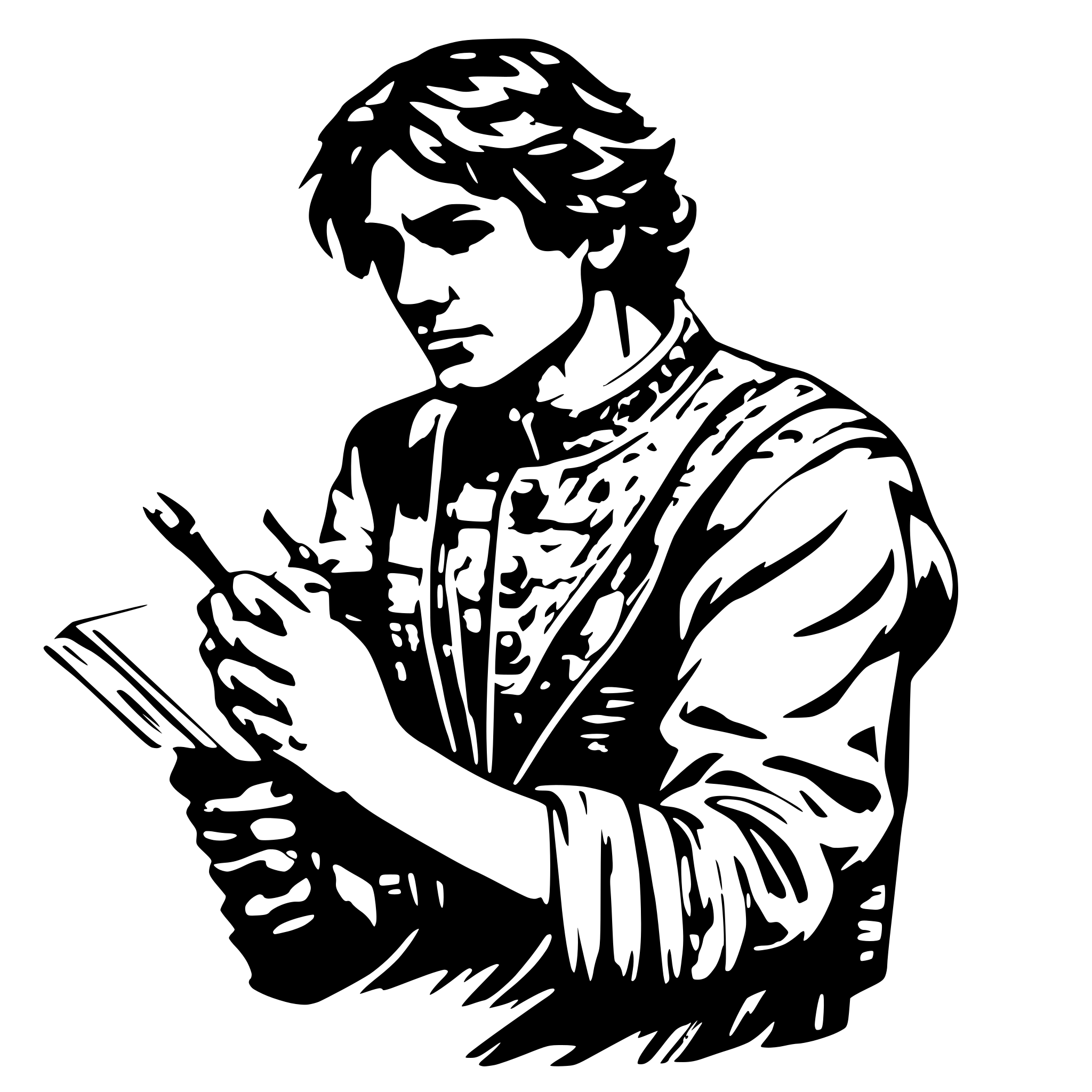 AI-generated SVG of 'a middle aged man, writing something on a paper'