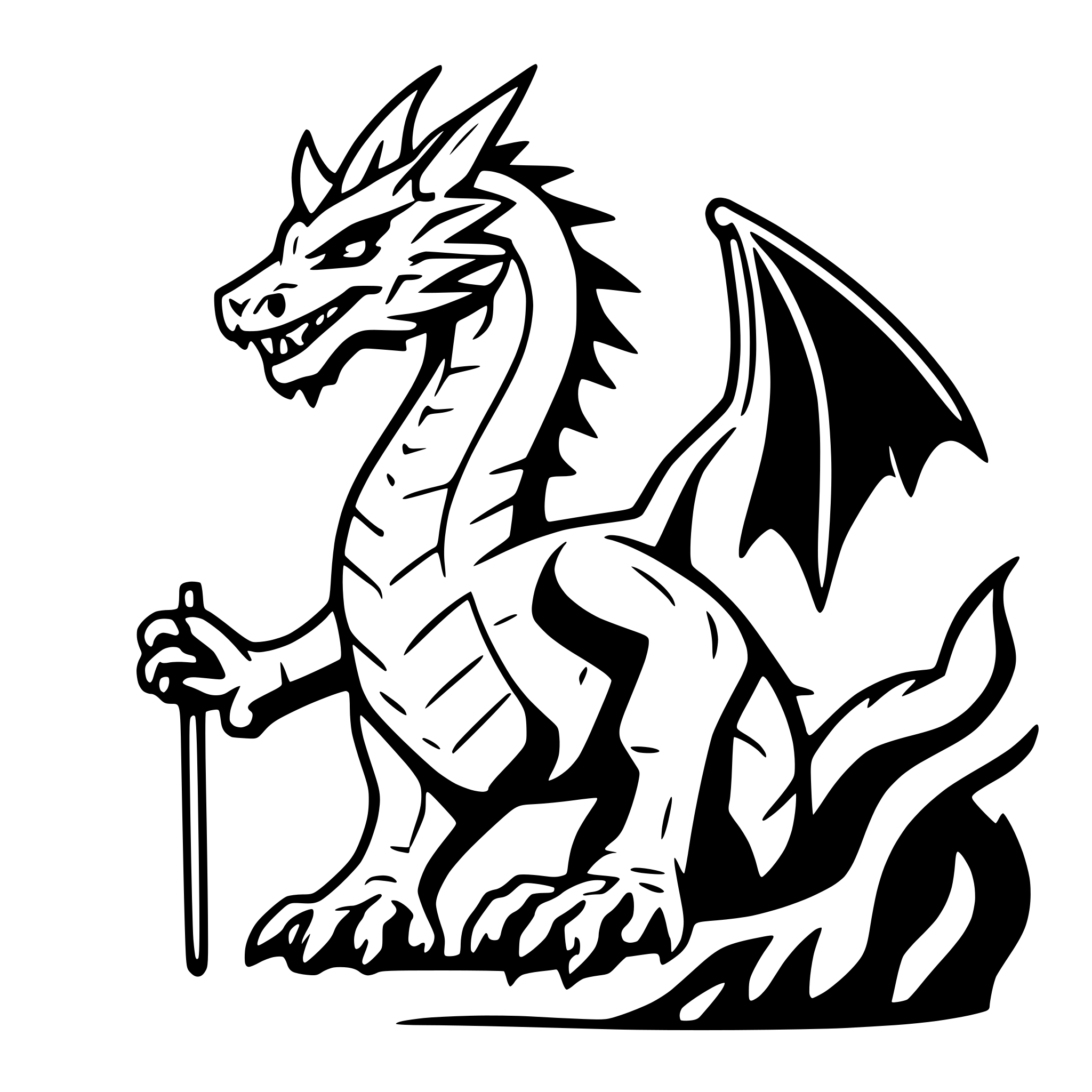 AI-generated SVG of a Fearsome dragon rearing triumphantly, stylized line art for a laser engraver