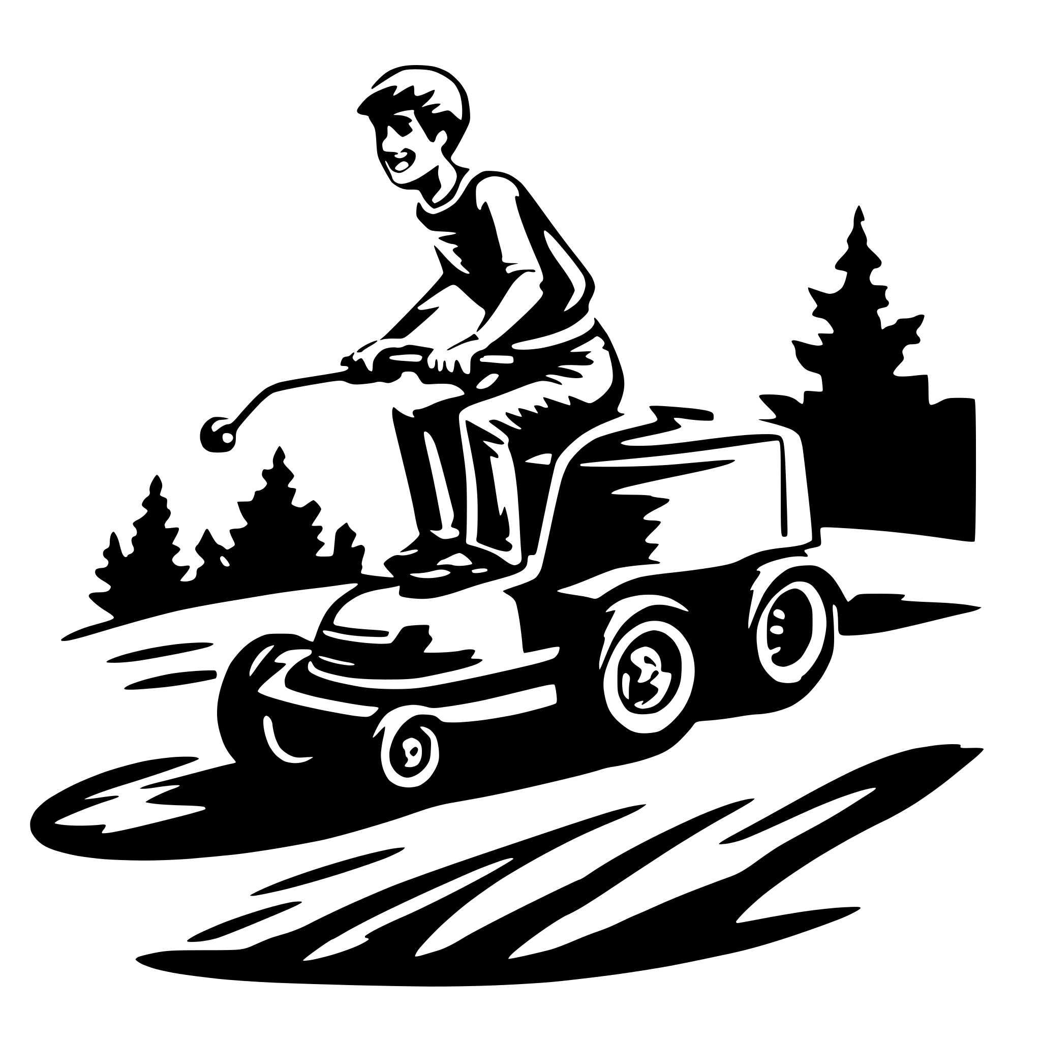 AI-generated SVG of 'flying man lawn mower'