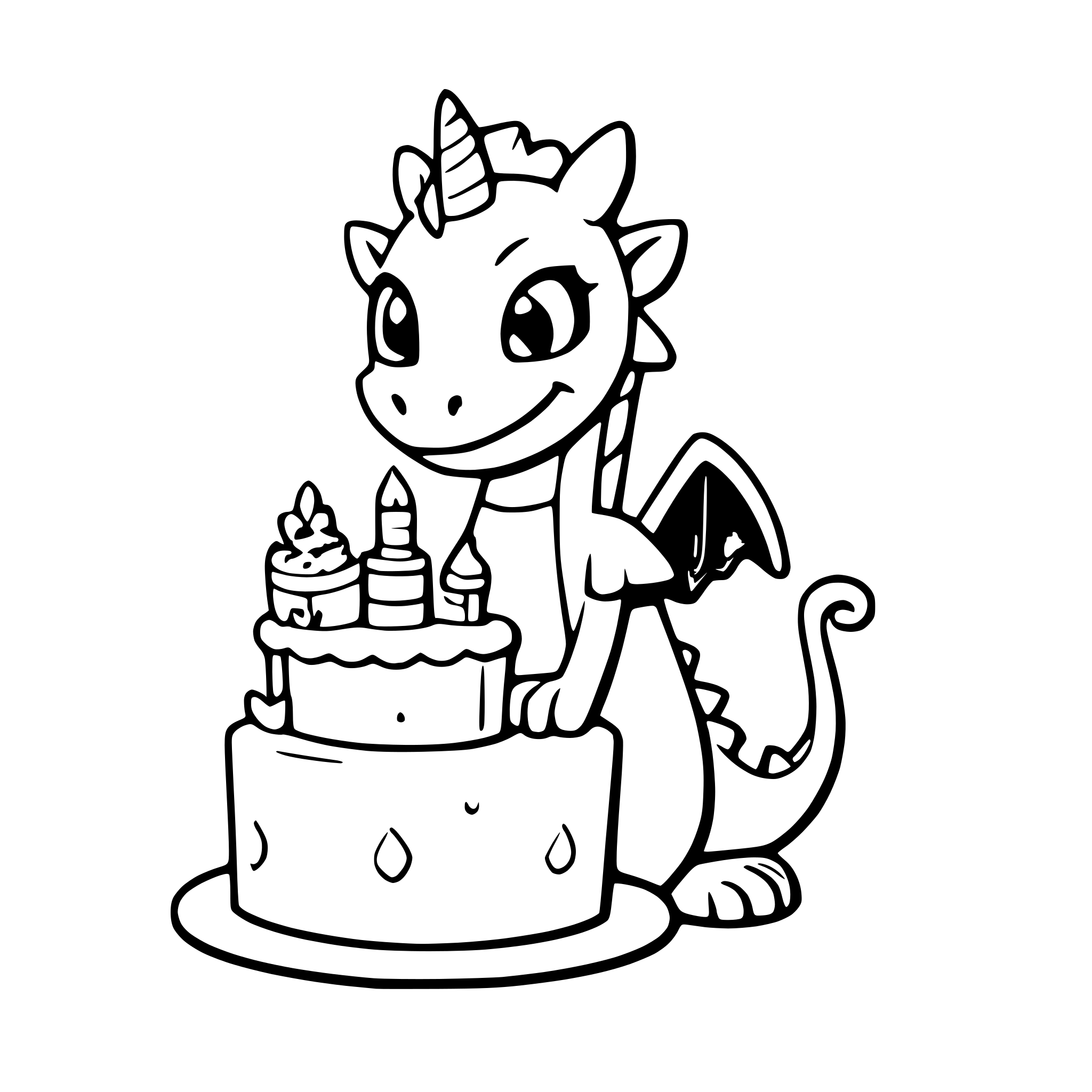 AI-generated SVG of 'a cute dragon holding a birthday cake'