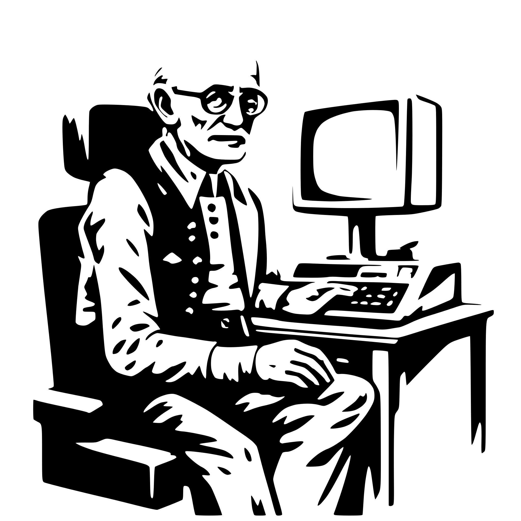AI-generated SVG of a old grandfather on old computer