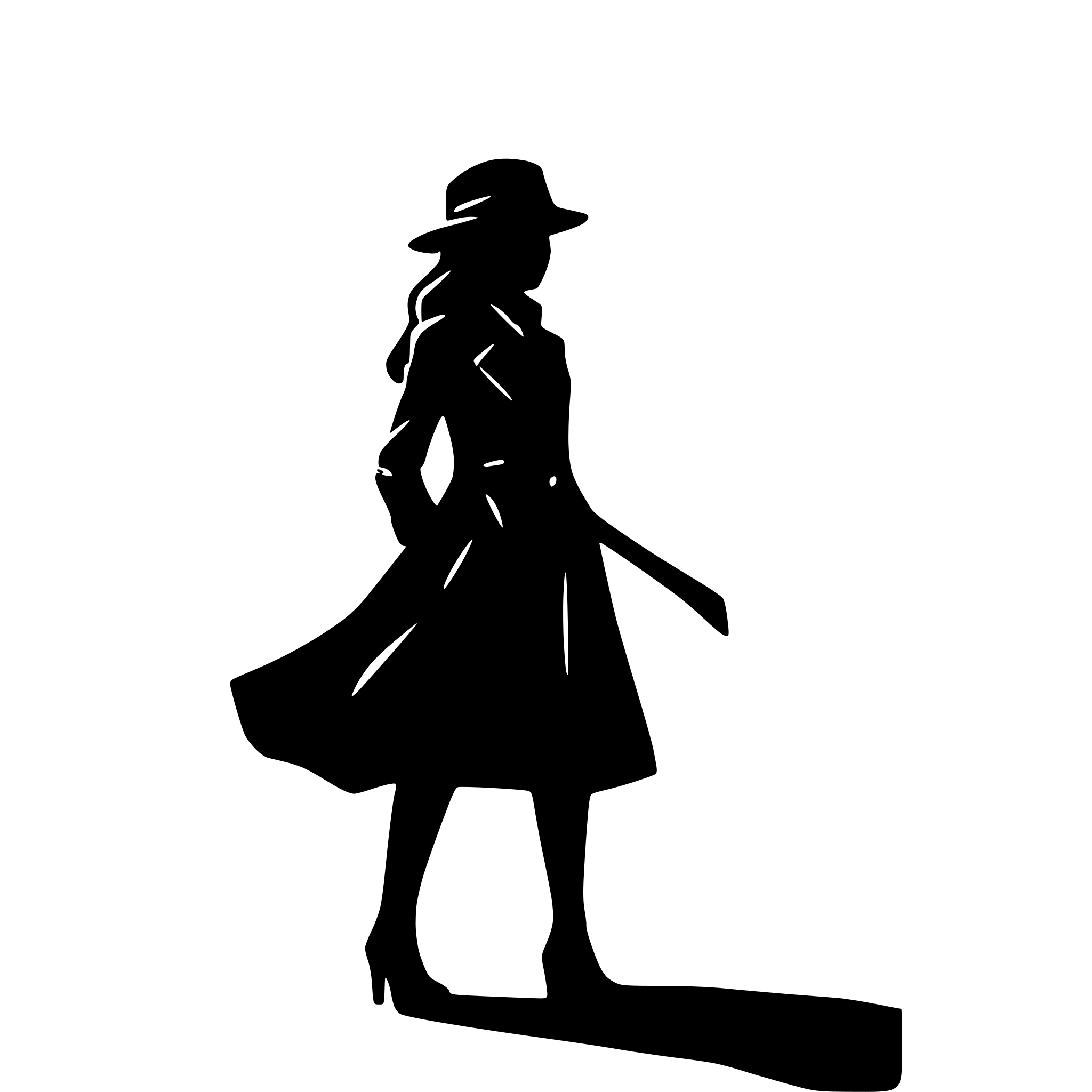 AI-generated SVG of a detective silhouette head to toe female in a trench coat fedora whole body