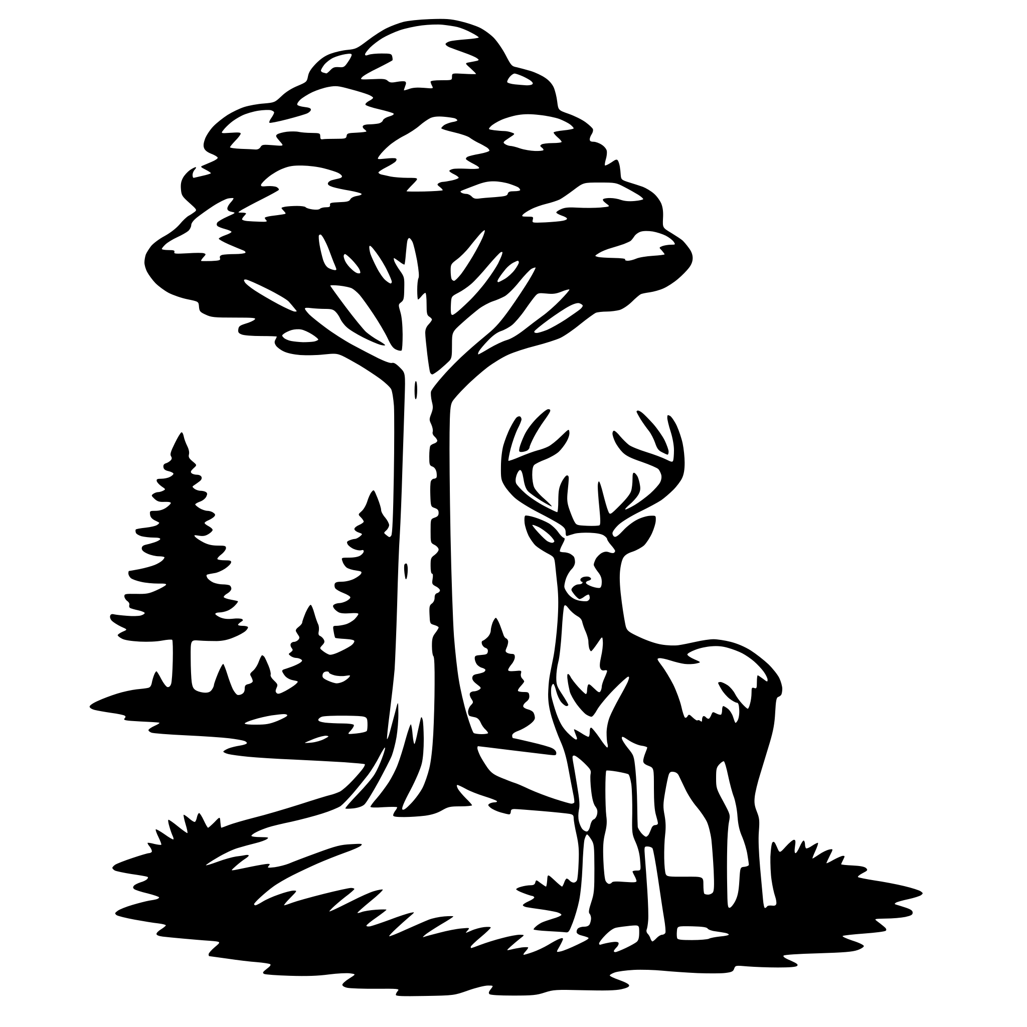 AI-generated SVG of 'pine tree and deer'