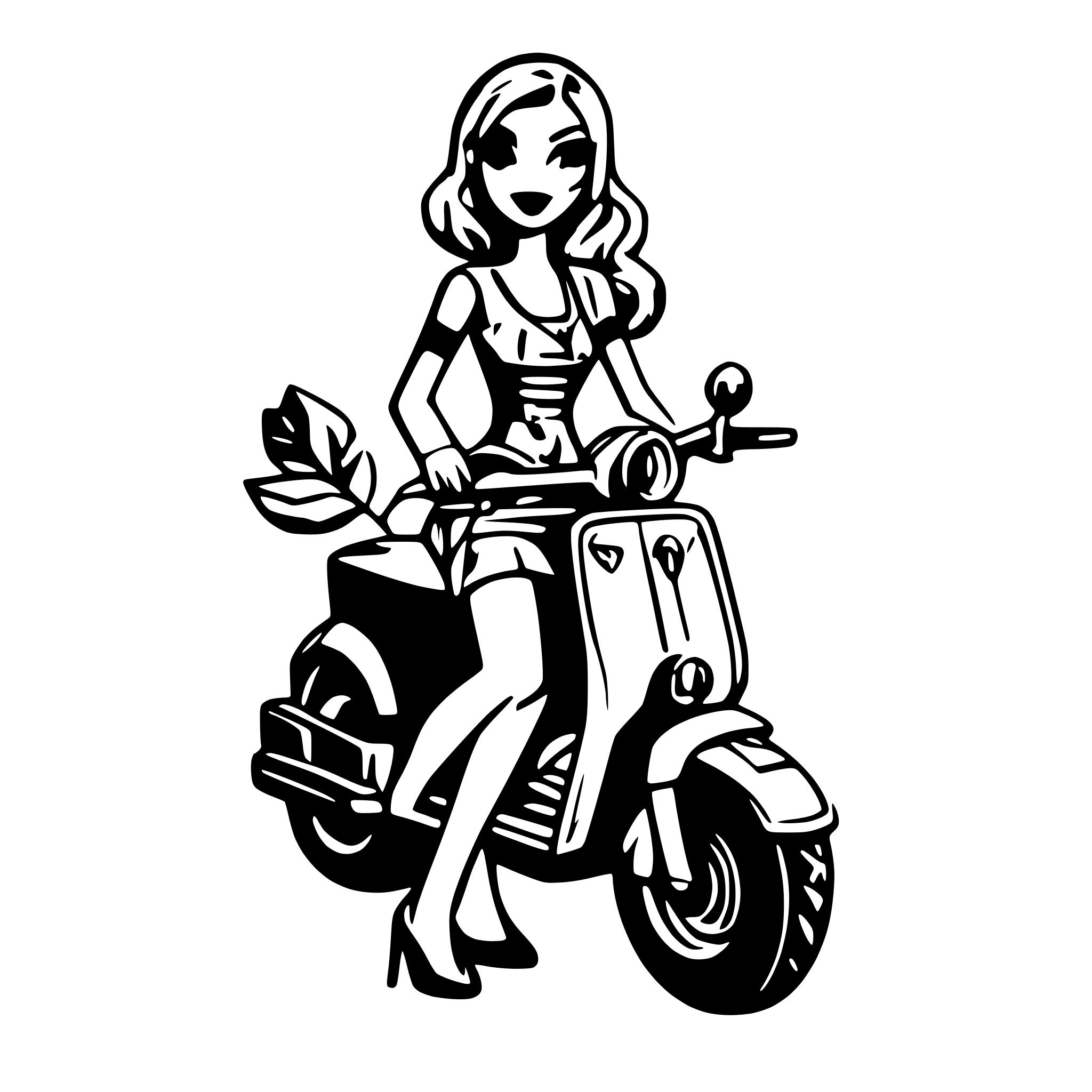AI-generated SVG of a Woman on a vespa Rockabilly