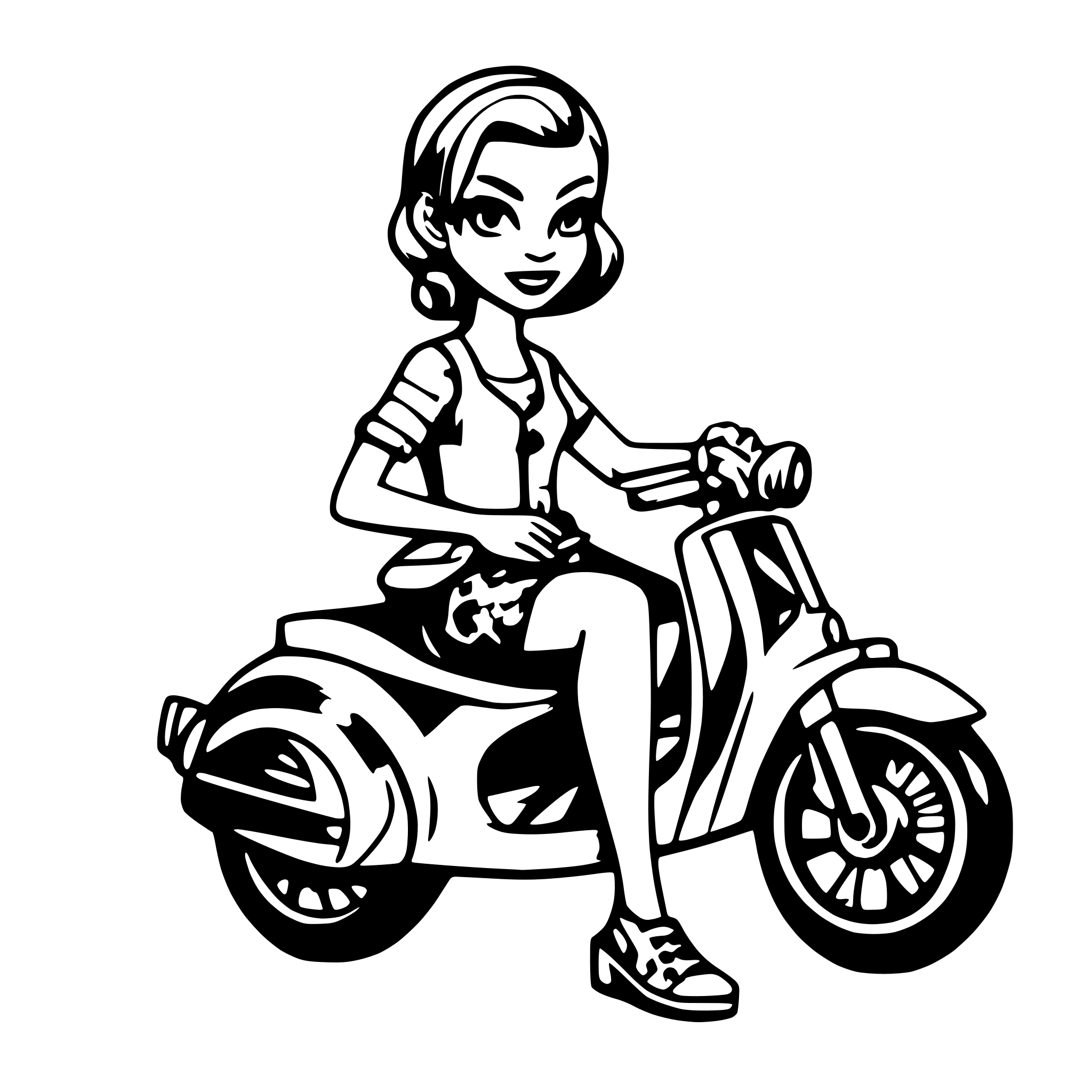 AI-generated SVG of a Woman on a vespa Rockabilly