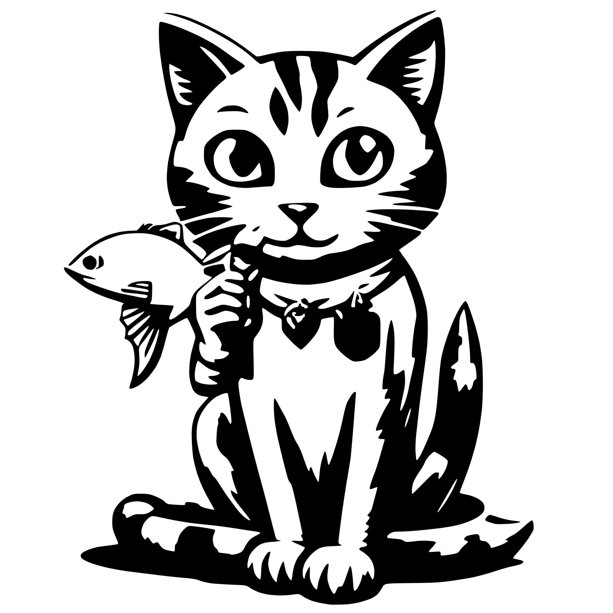AI-generated SVG of a Cranky cat holding a fish