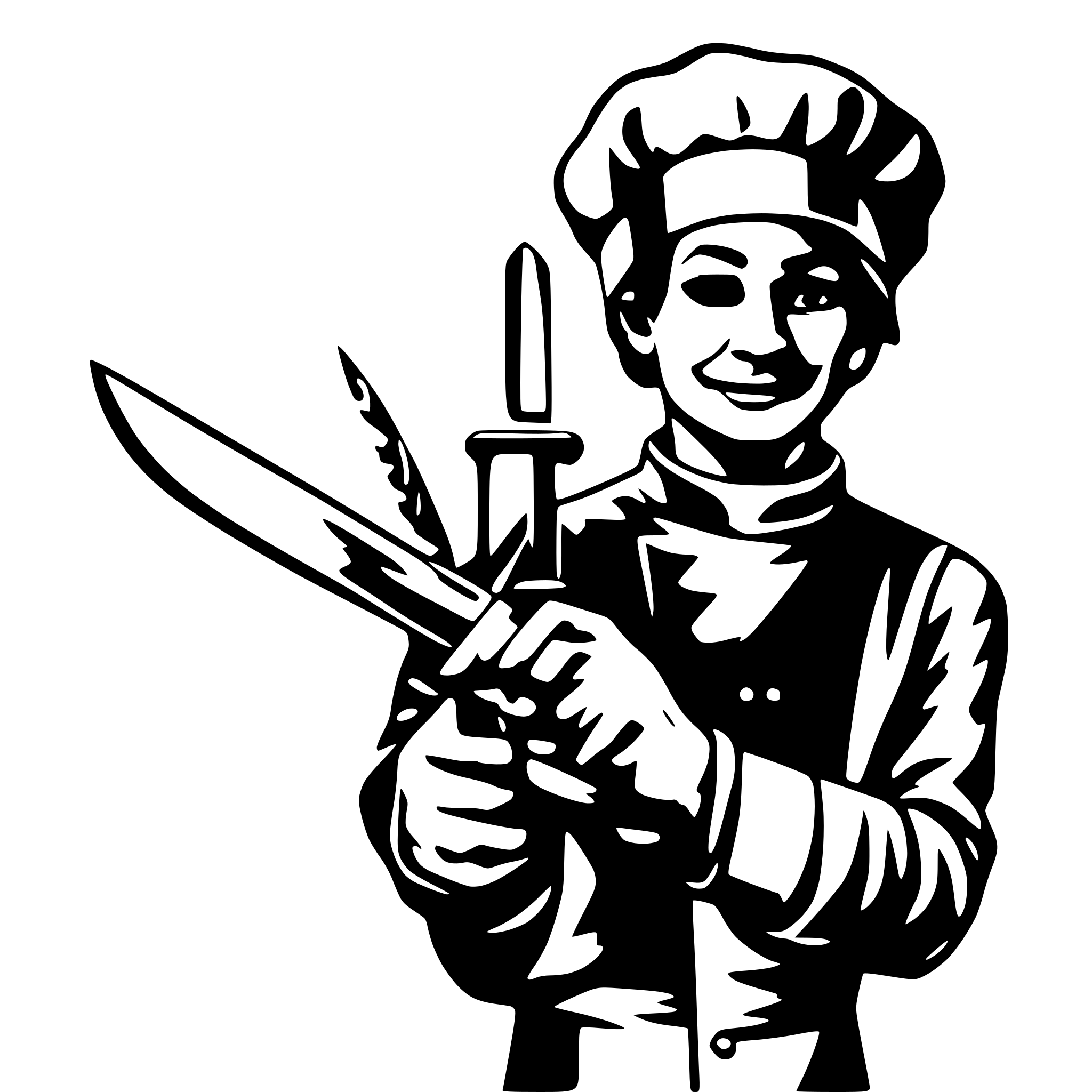 AI-generated SVG of a Chef in on hand a knife other hand a lopster