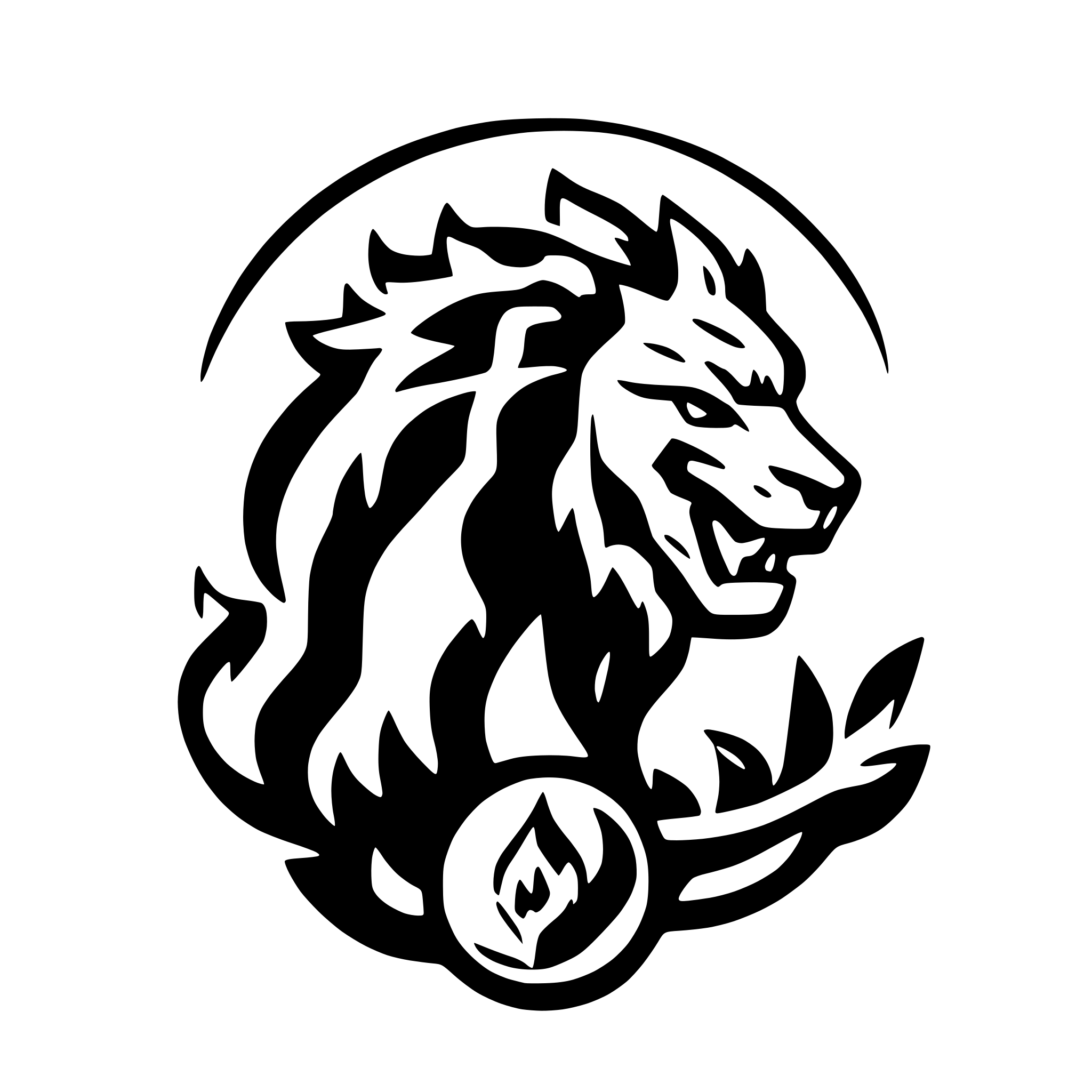 AI-generated SVG of a A roaring lion, automobile themed logo. flames and pace