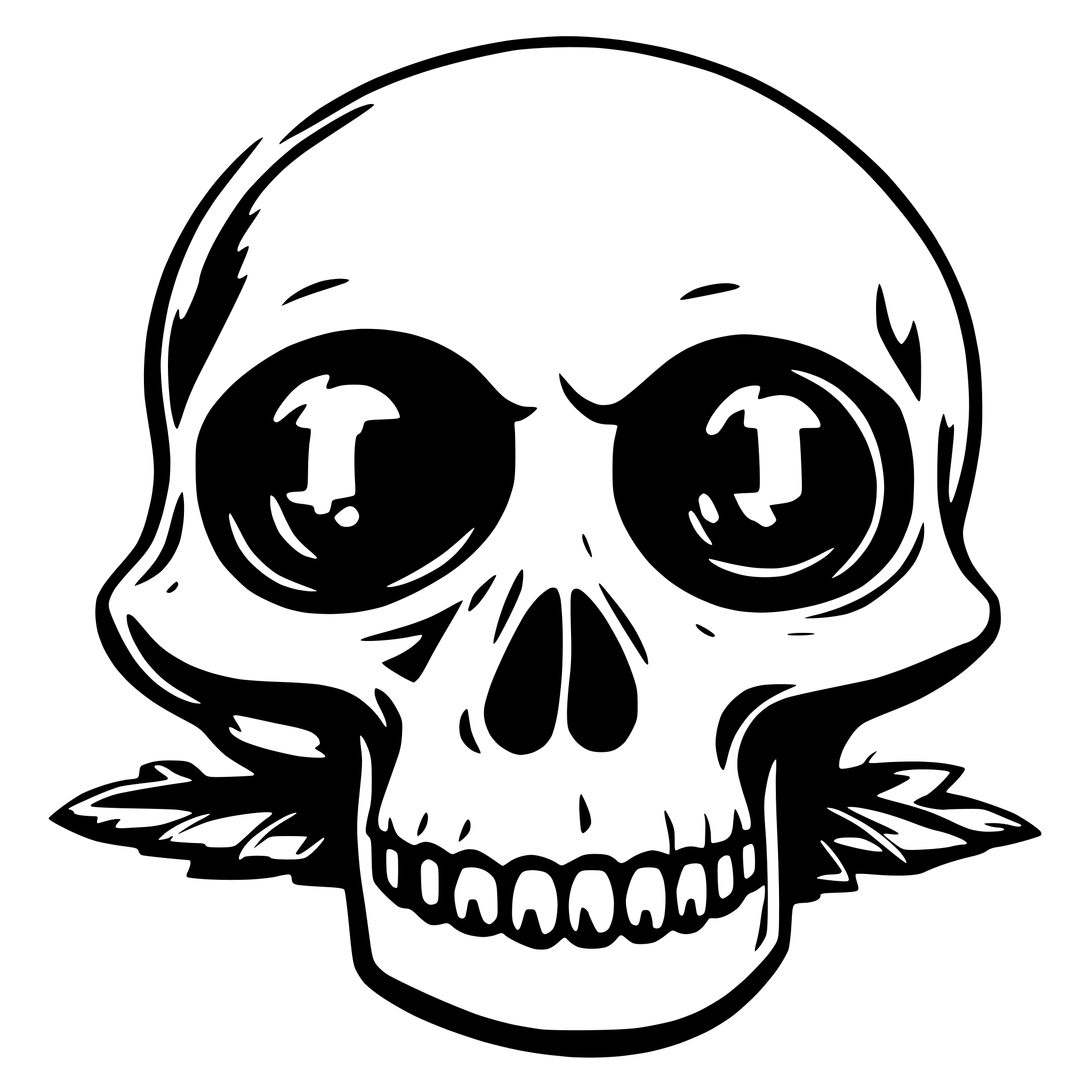 AI-generated SVG of a skull with frog eyes