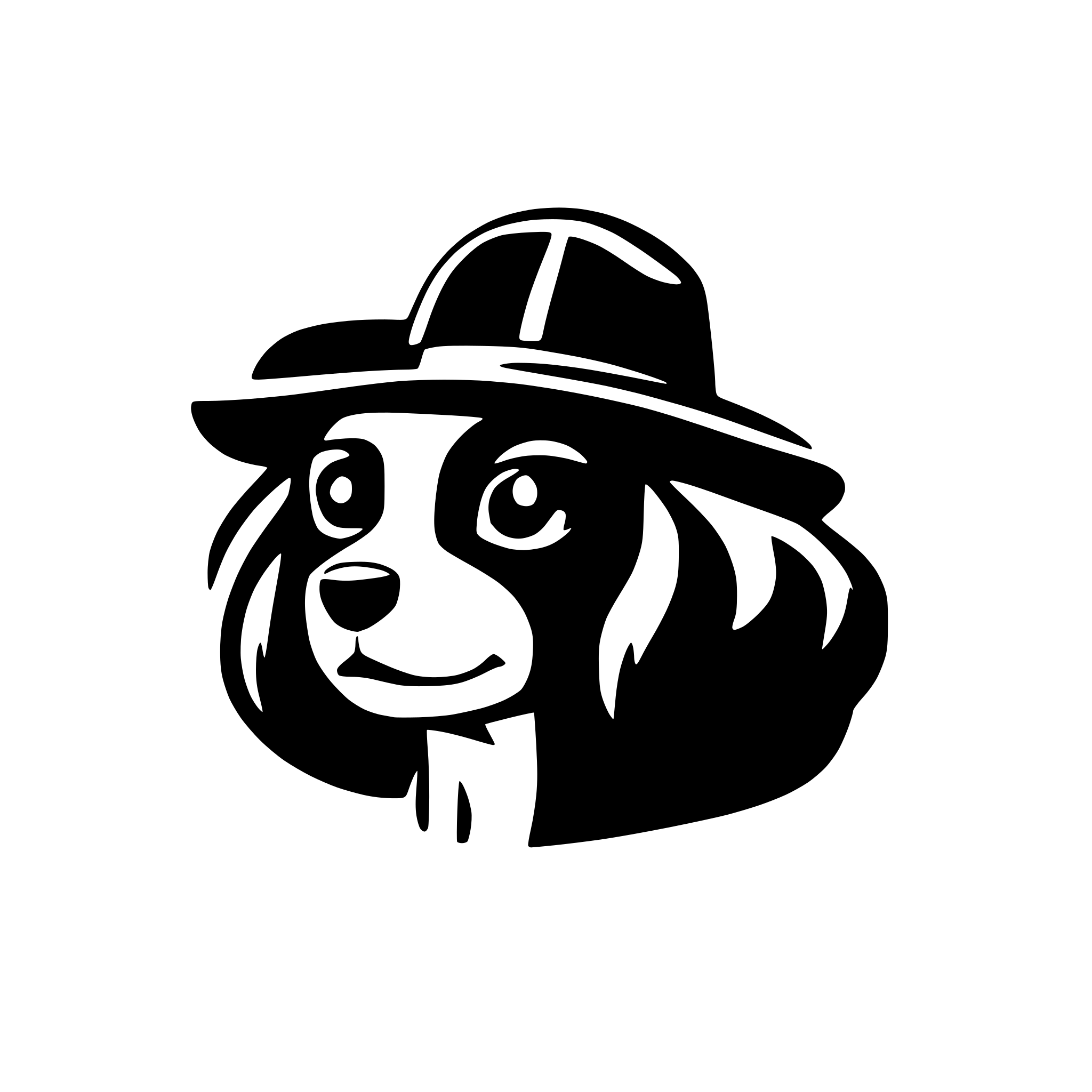 AI-generated SVG of a only the head of a cavalier King Charles spaniel with a sombrero. very minimalstic. only the outlines