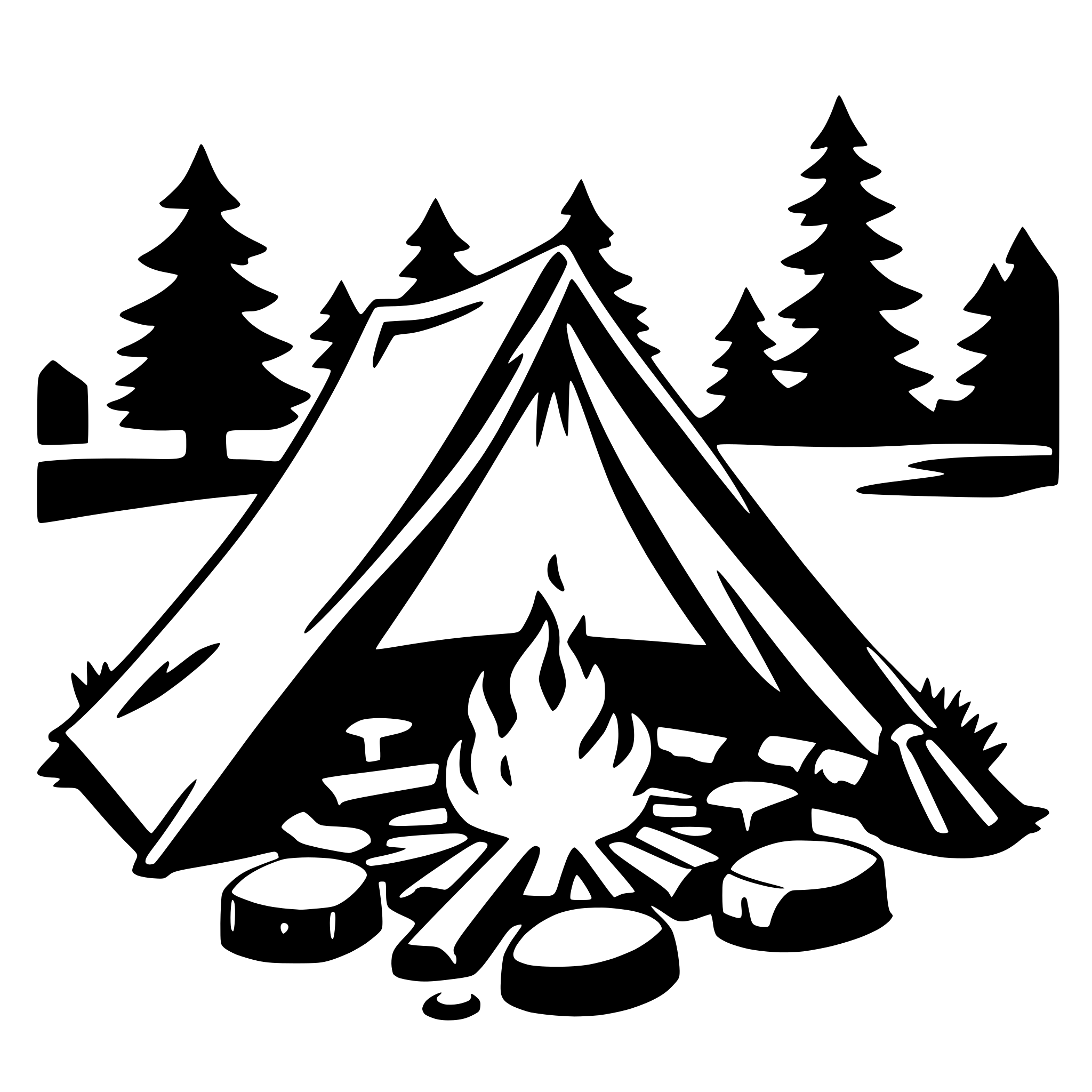 AI-generated SVG of 'tent and campfire'