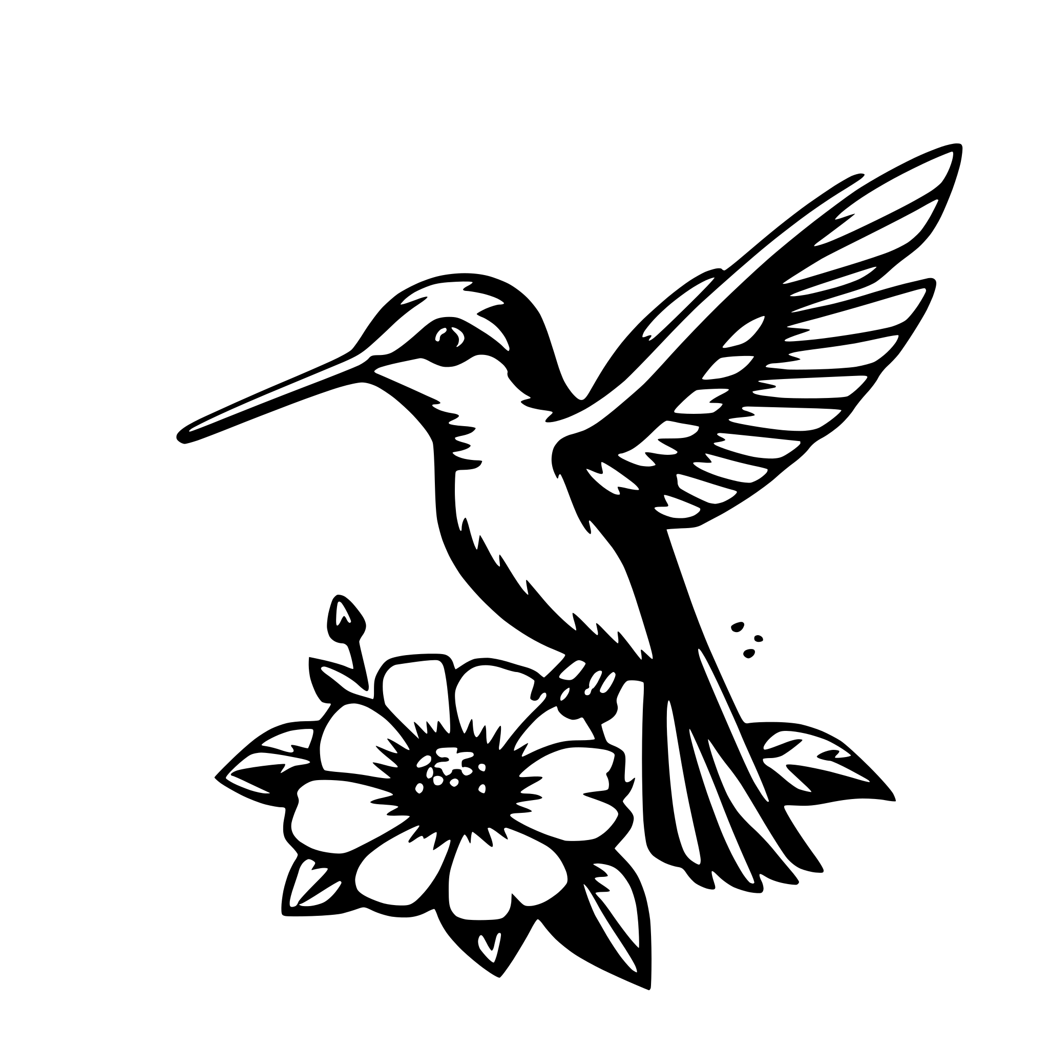 AI-generated SVG of a hummingbird with flower