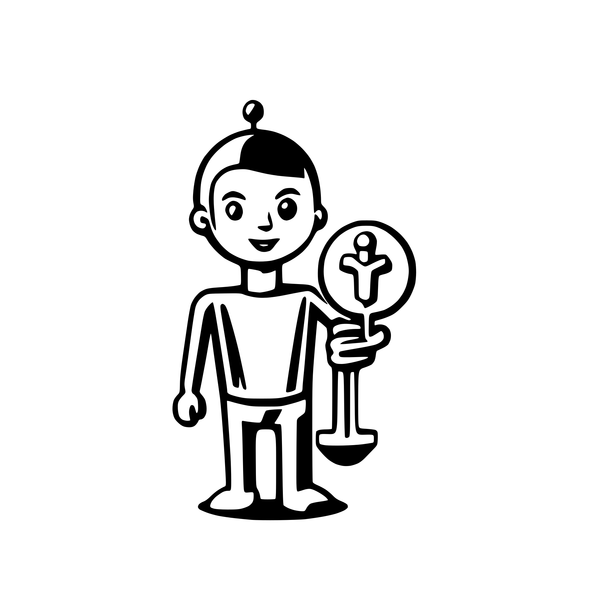 AI-generated SVG of a Minimal abstract robot boy with big round head and smaller body with big key in hands