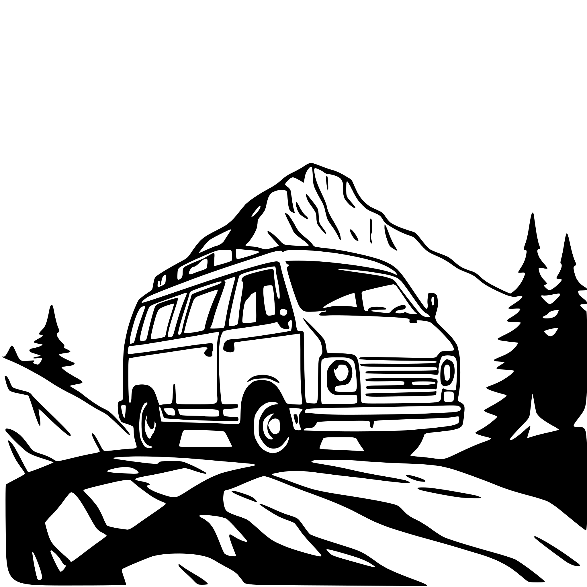 AI-generated SVG of a GMC savana on cliff peak with a beautiful valley below low angle view