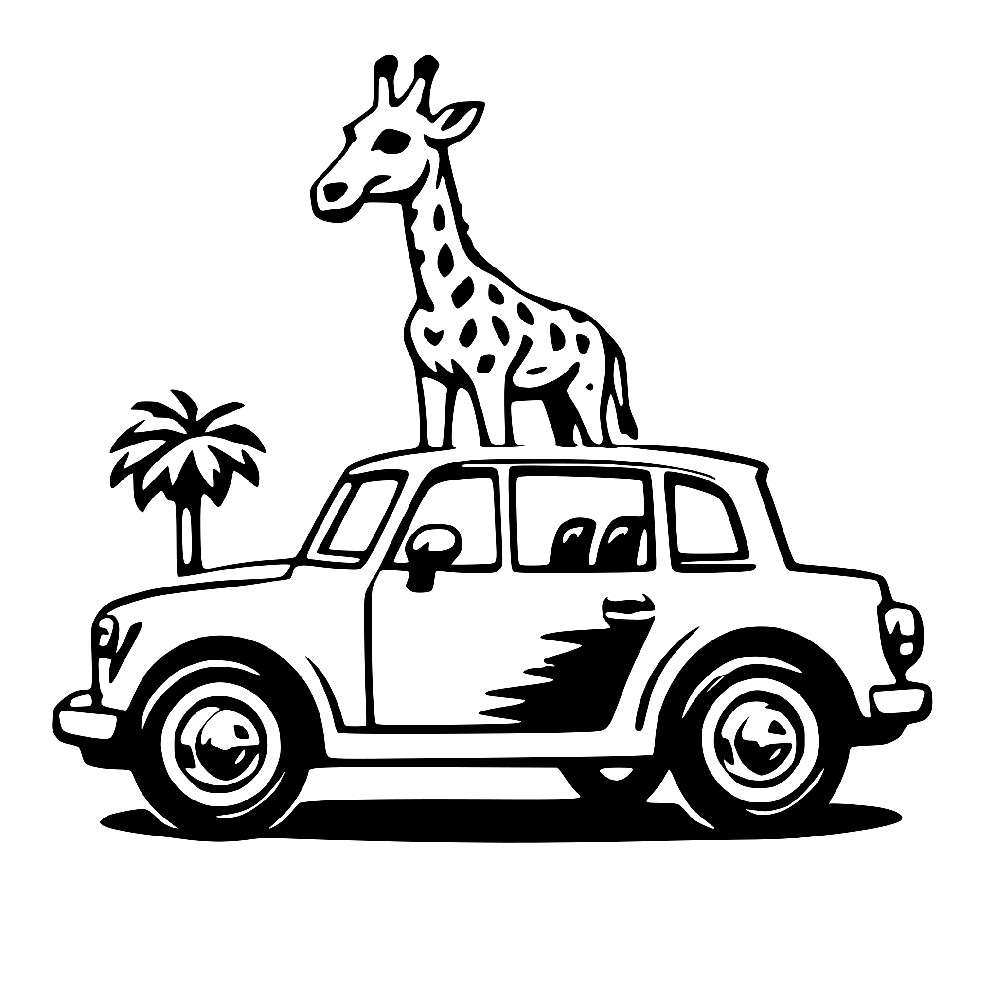 AI-generated SVG of a giraffe in car