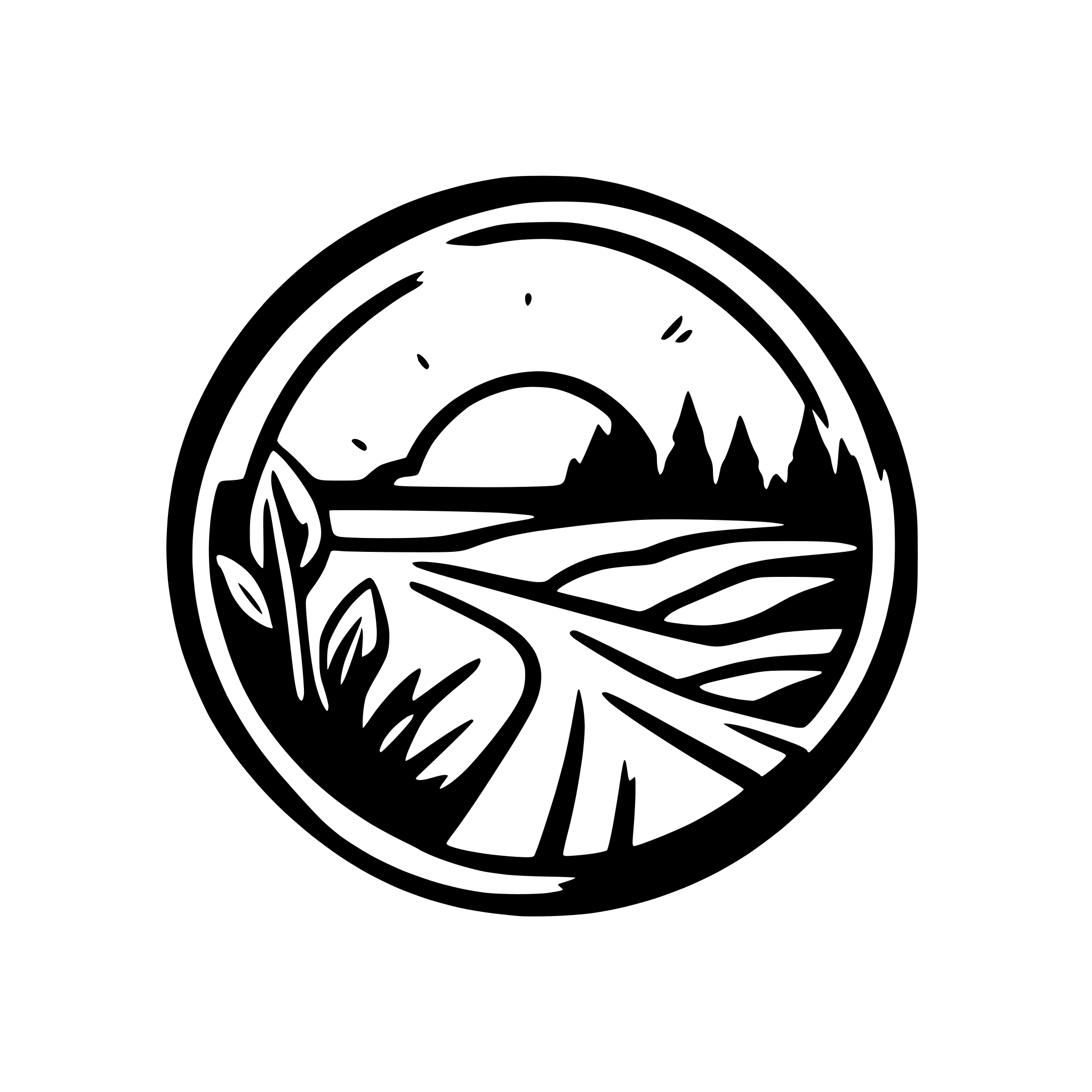 AI-generated SVG of a a logo with a wide way leading to uplands, a sunset in background