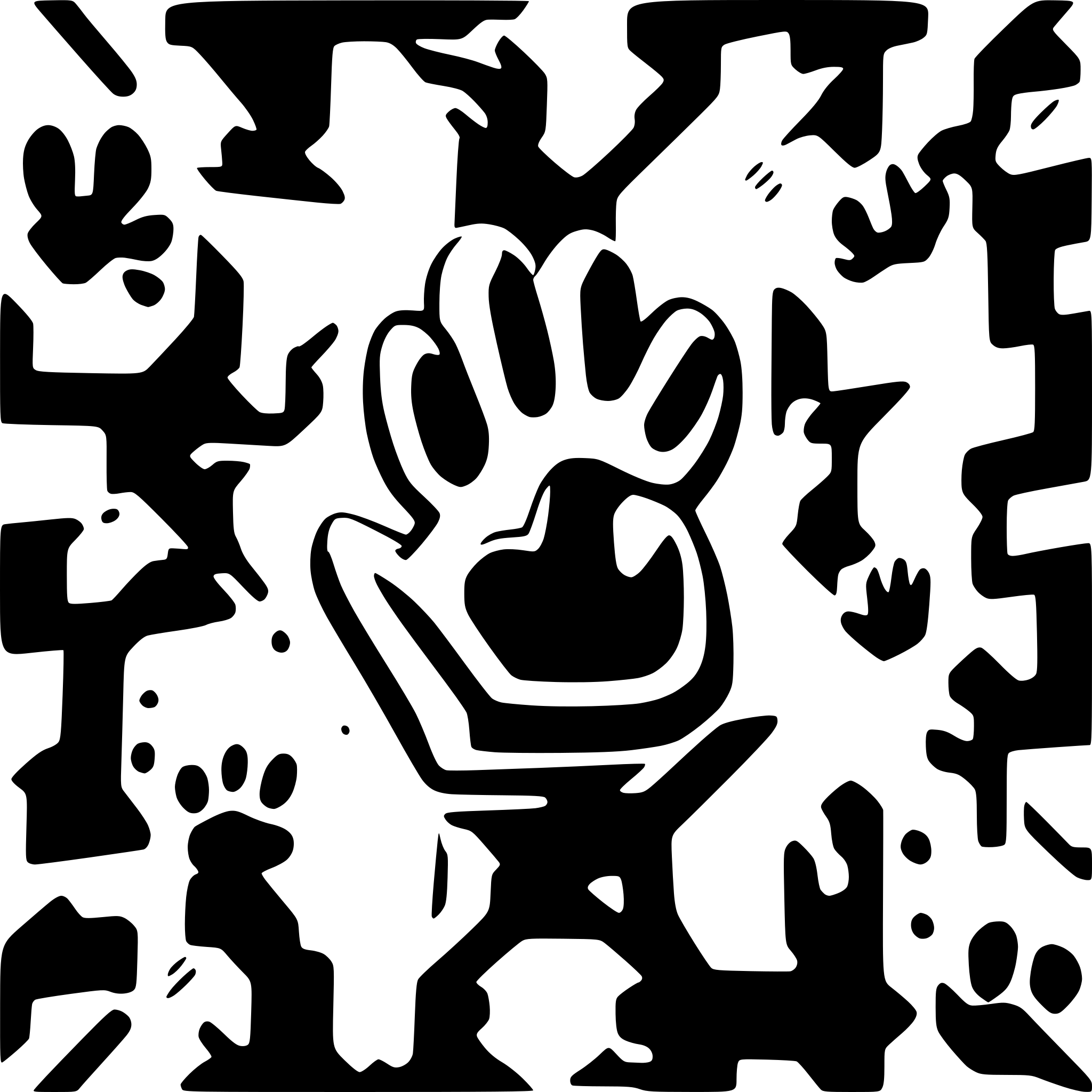 AI-generated SVG of a A friendly and welcoming scene featuring a paw print inside a heart, symbolizing love and care for all pets. Surrounding the heart, silhouettes of different animals, including a dog, cat, bird, rabbit, and reptile, represent inclusivity. The background is clean and minimal to ensure clarity when used on business cards, brochures, and signs.