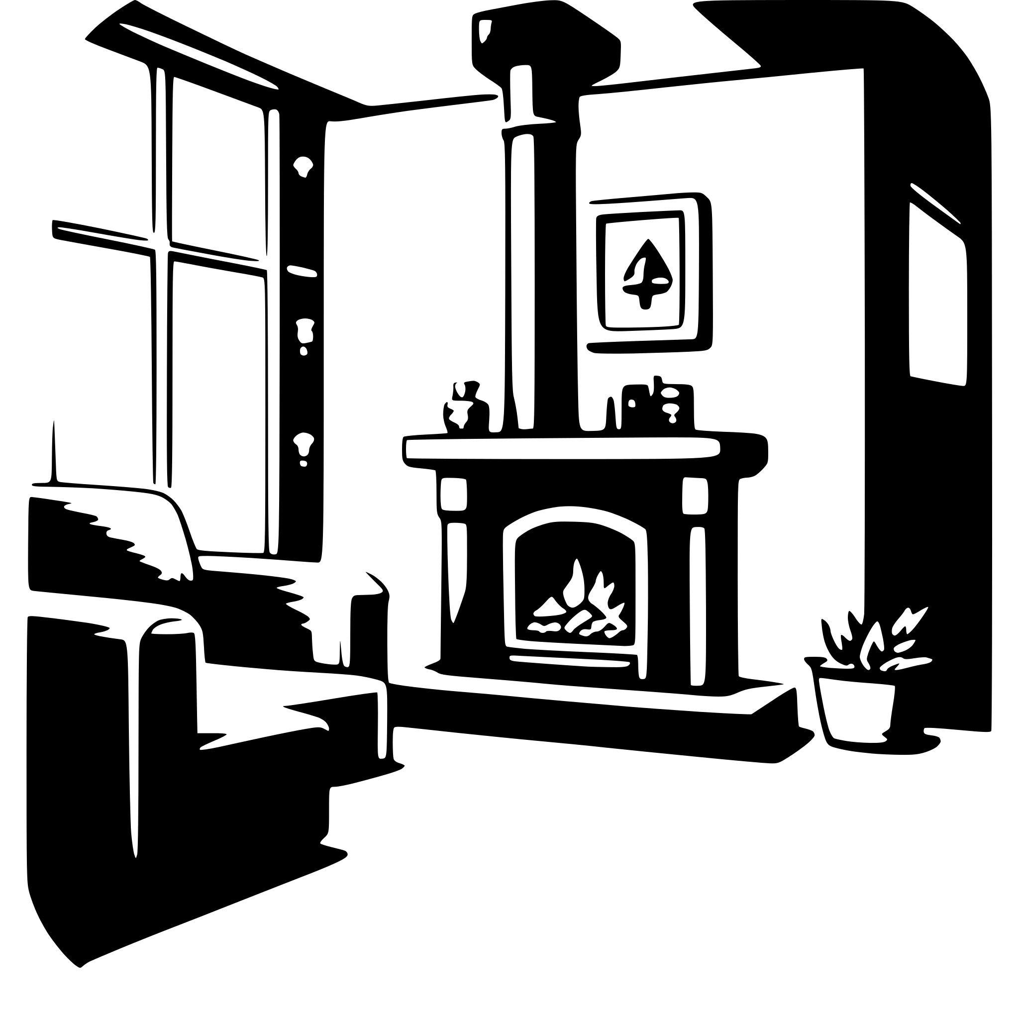 The SVG depicts a cozy living room scene. The main objects include a fireplace with a mantel, a comfortable-looking couch, a chair, and a potted plant. The fireplace is the focal point of the room, with a fire burning and a decorative item on the mantel. The couch and chair are arranged to face the fireplace, suggesting a warm and inviting atmosphere. The potted plant adds a touch of greenery to the room, placed on the floor near the chair. The overall scene conveys a sense of relaxation and warmth, typical of a living room setting. 