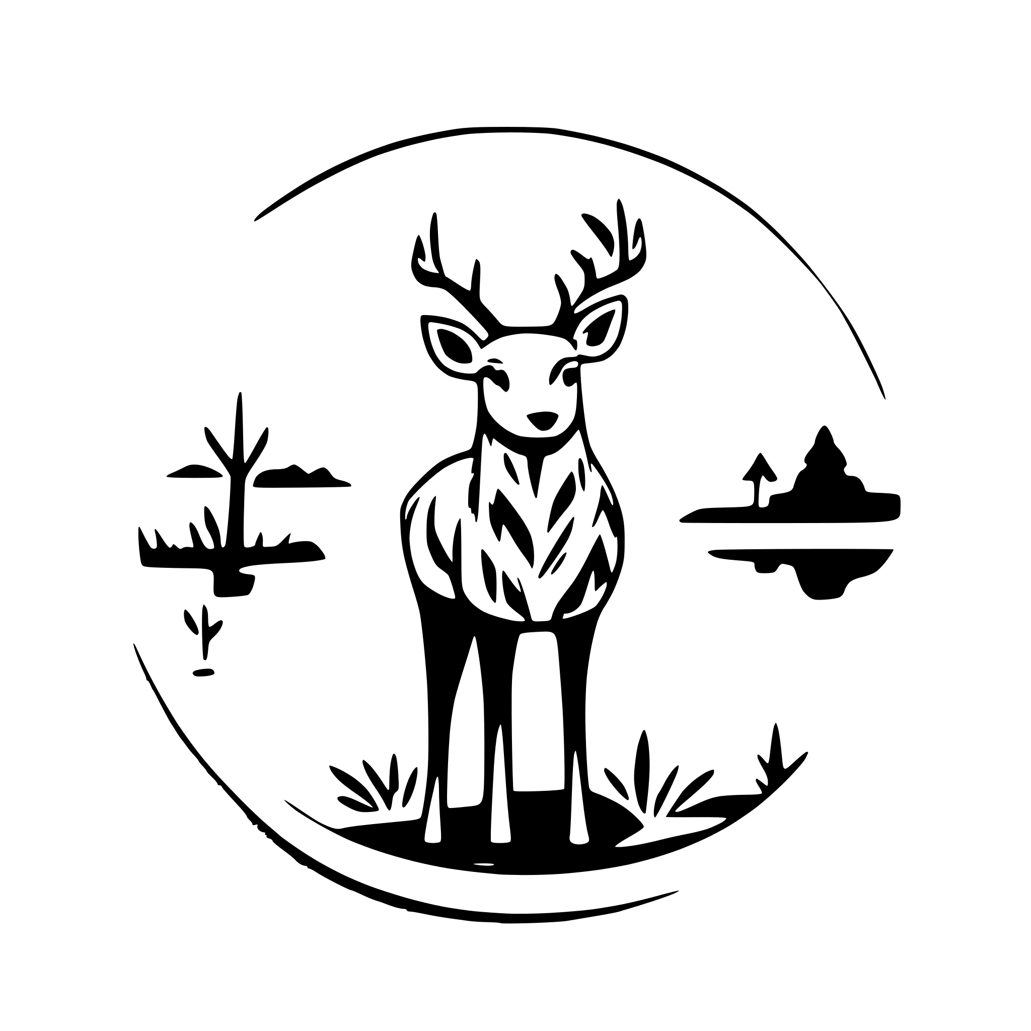AI-generated SVG of a deer, lake, round border