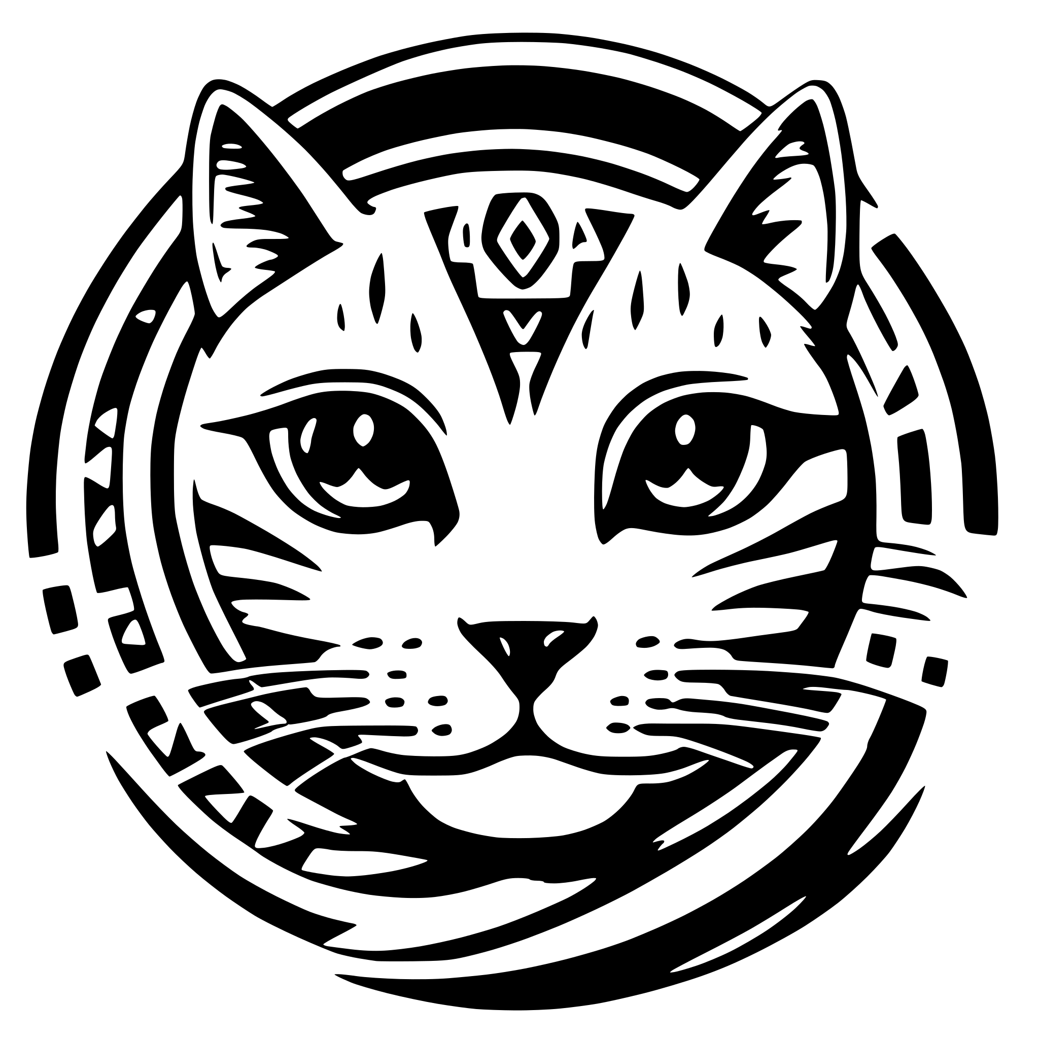 AI-generated SVG of a tribal image of cat with thicker black lines. Make sure the lines are all connected, mystical with a moon