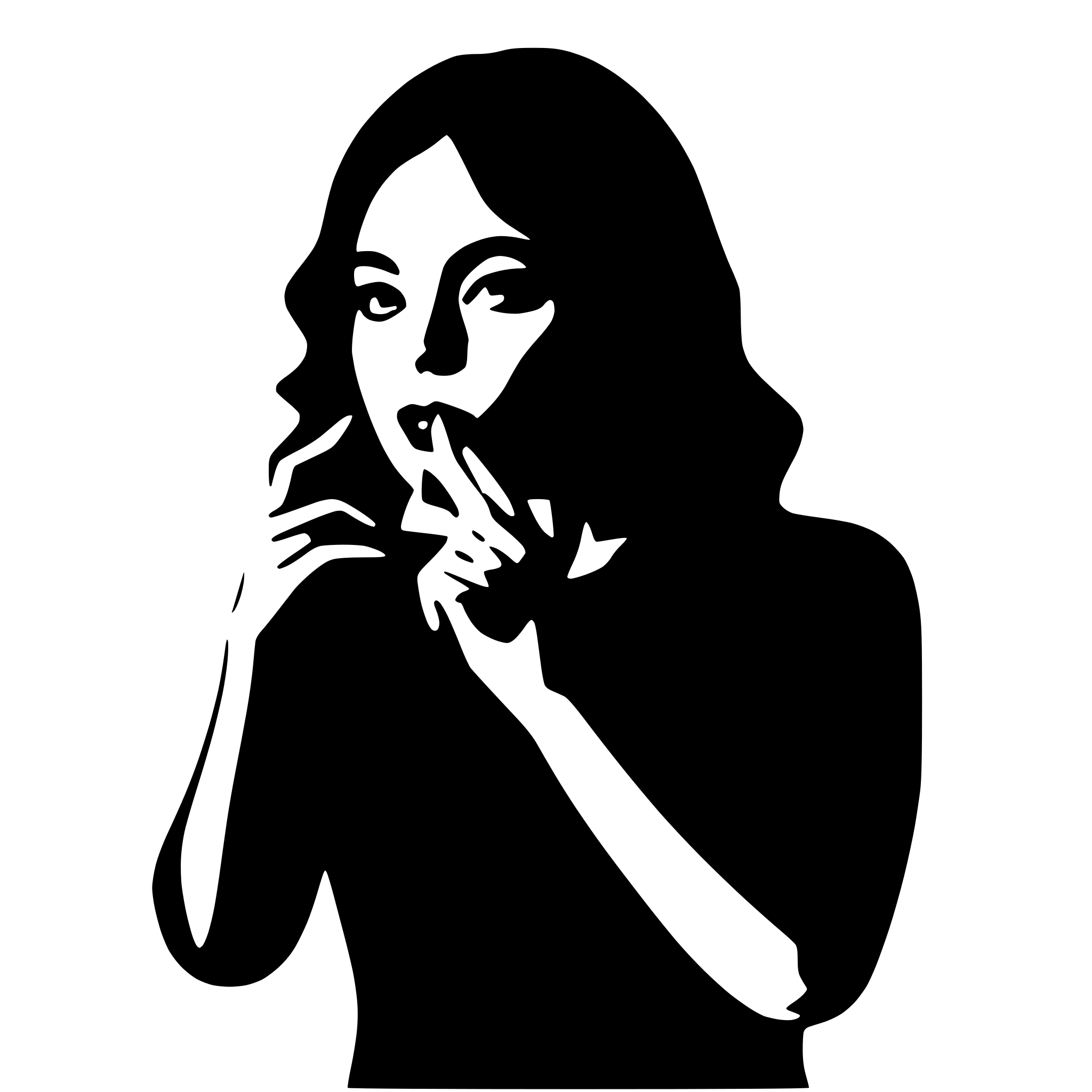 AI-generated SVG of a A bold black silhouette of a woman’s face in a front-facing view, with a strong emphasis on her hand making a "shh" gesture. Her index finger is pressed firmly against her lips, creating a clear and powerful sign of secrecy and silence. The gesture must be the most dominant part of the image, ensuring the message is immediately recognizable. The silhouette should have no extra details—just a clean, high-contrast outline focusing on the shape of her face, hair, and the distinct 'shushing' pose. H