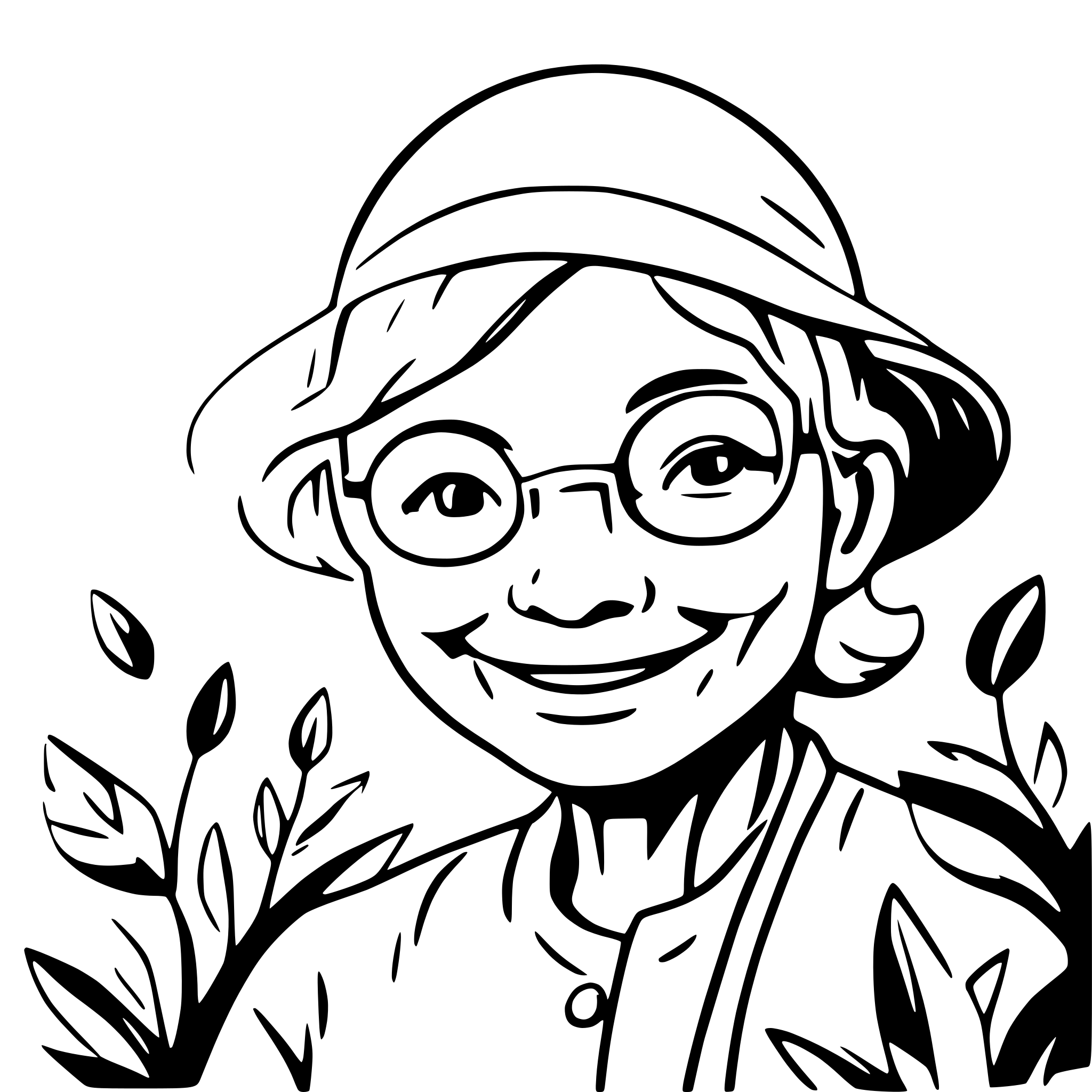 AI-generated SVG of a happey granny in the garden