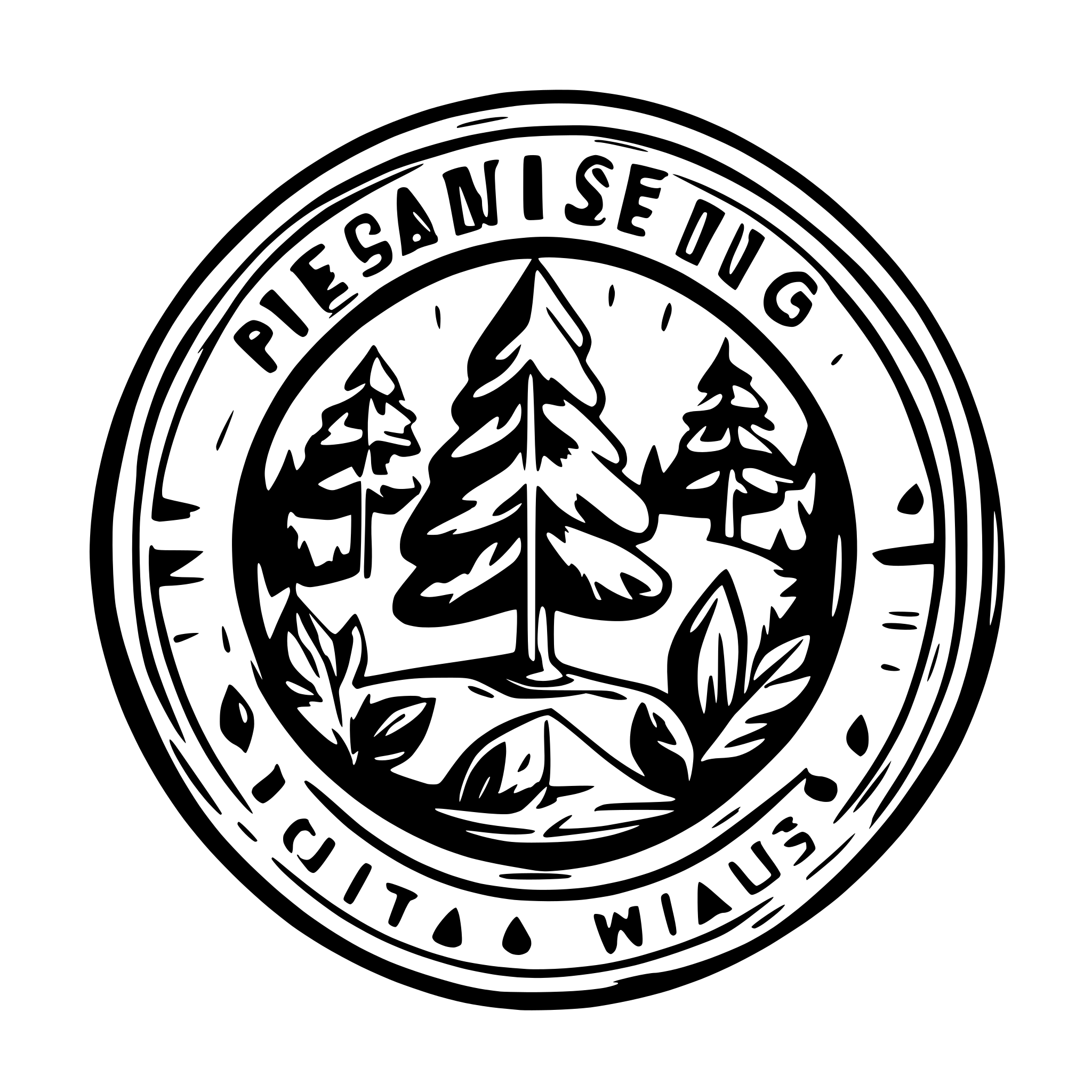 AI-generated SVG of a Camp sing the words "Peper Pines EST. 2025"