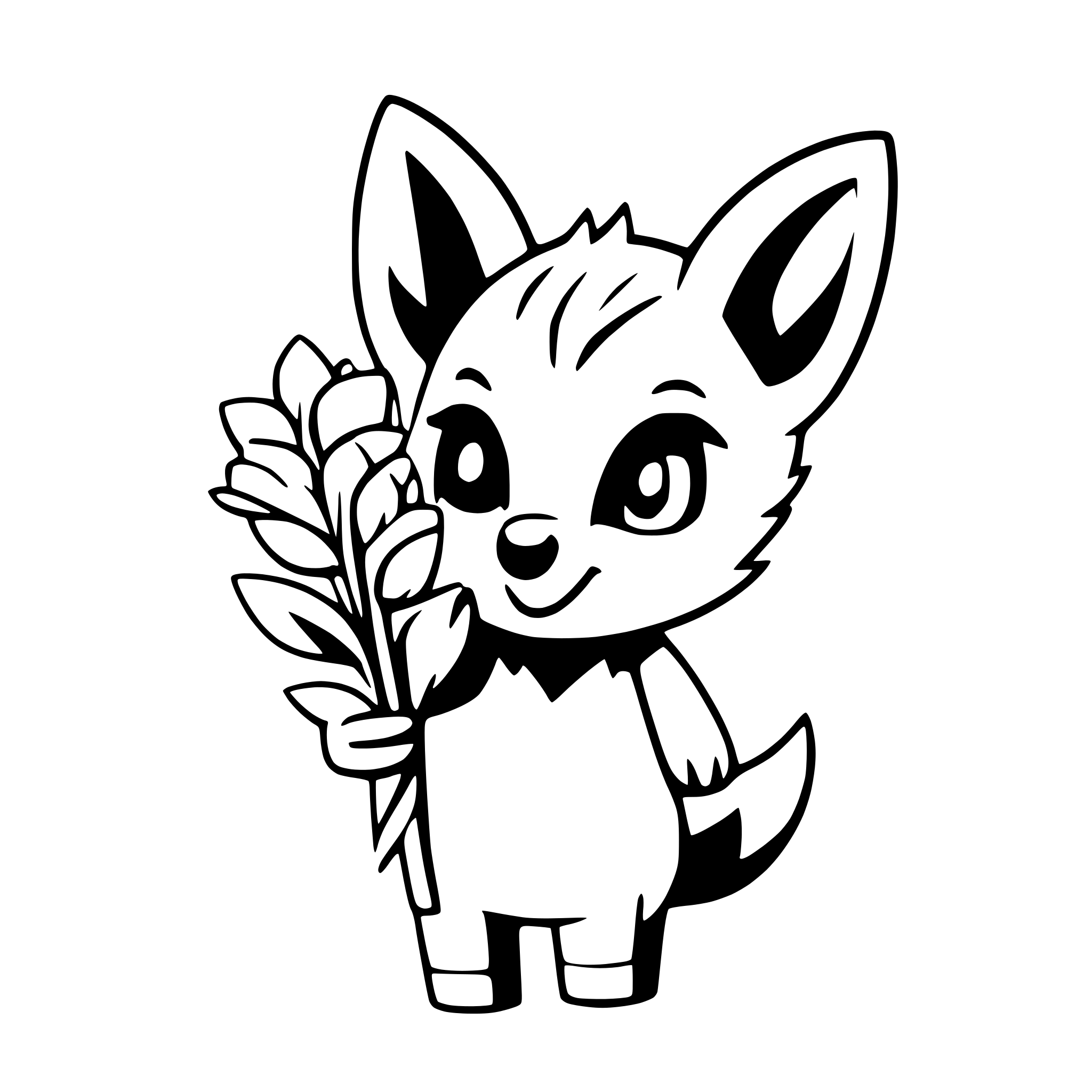 AI-generated SVG of a a cheerful fox holding a bouquet of flowers