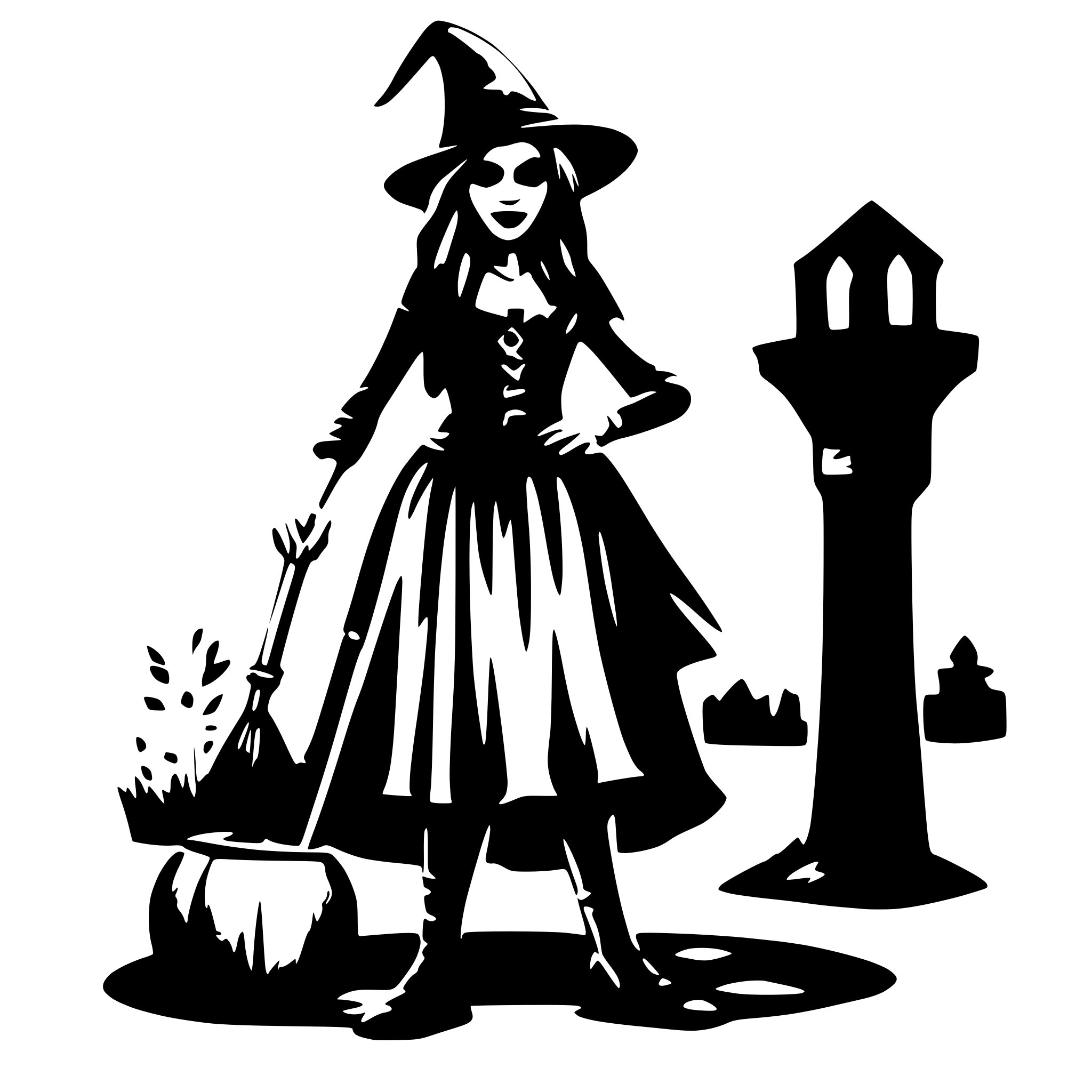 AI-generated SVG of 'Spookey Witch on a proom'