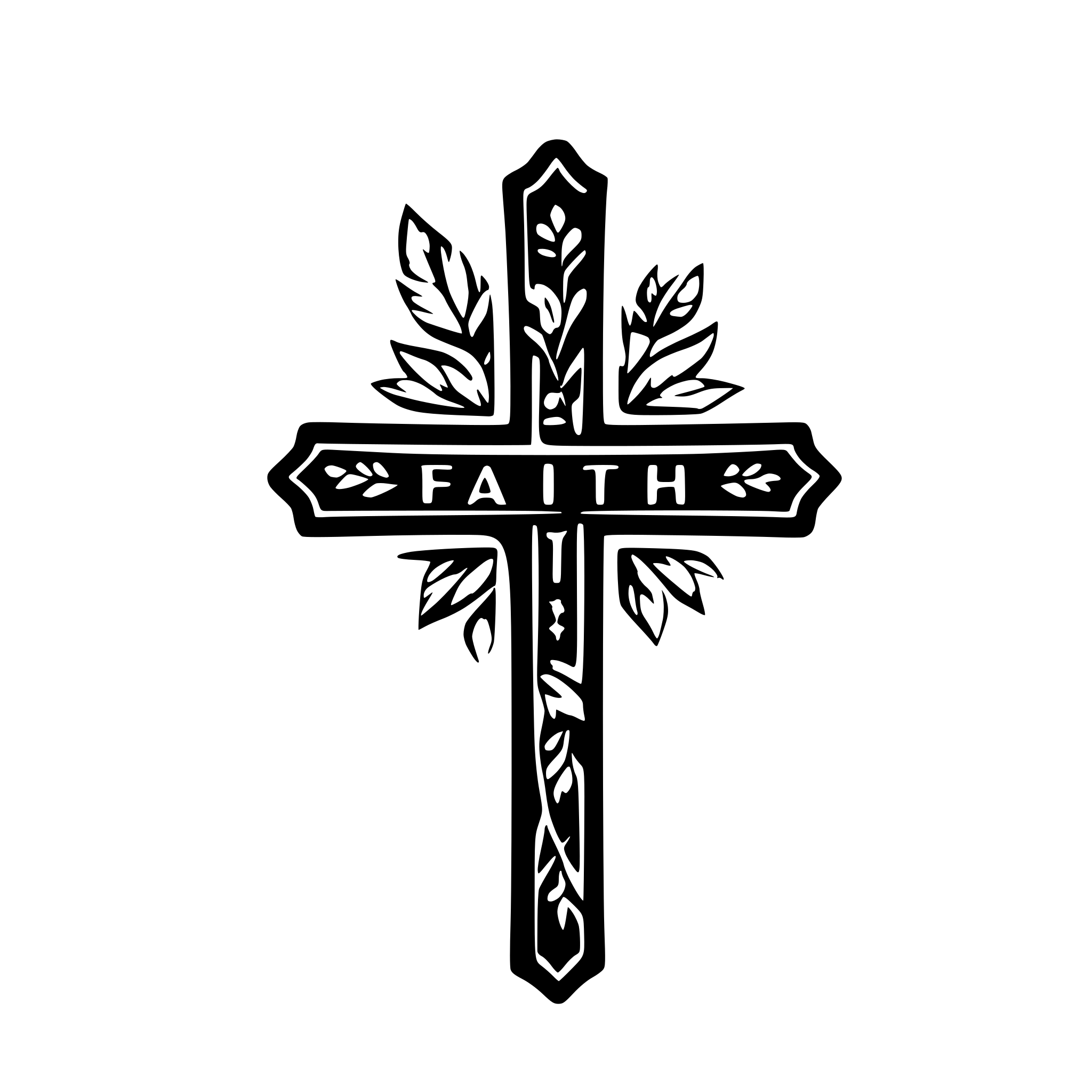 AI-generated SVG of a generate a cross with the word faith inside and a floral design around size it 1.5 inches wide by 5 inches tall