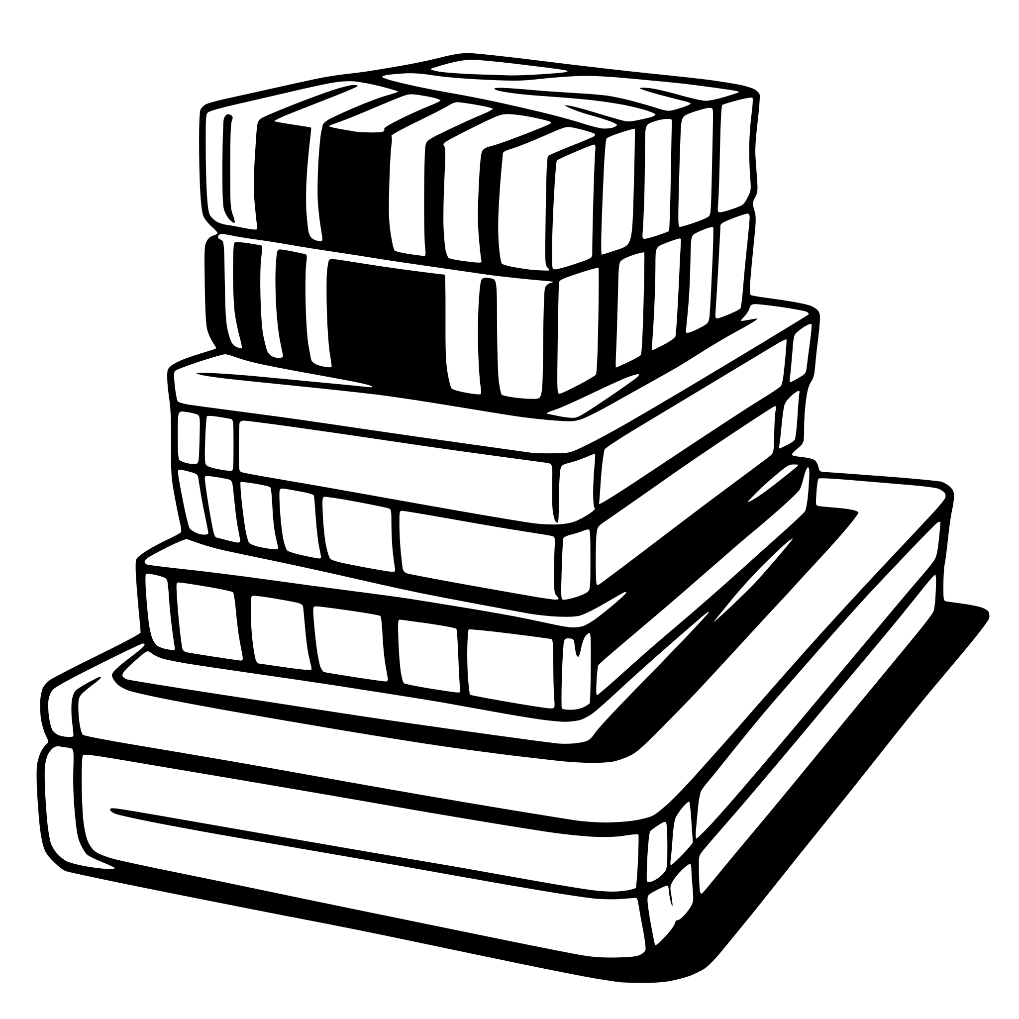 AI-generated SVG of a seven books stacked on top of each other with their spine visible and slightly rotated
