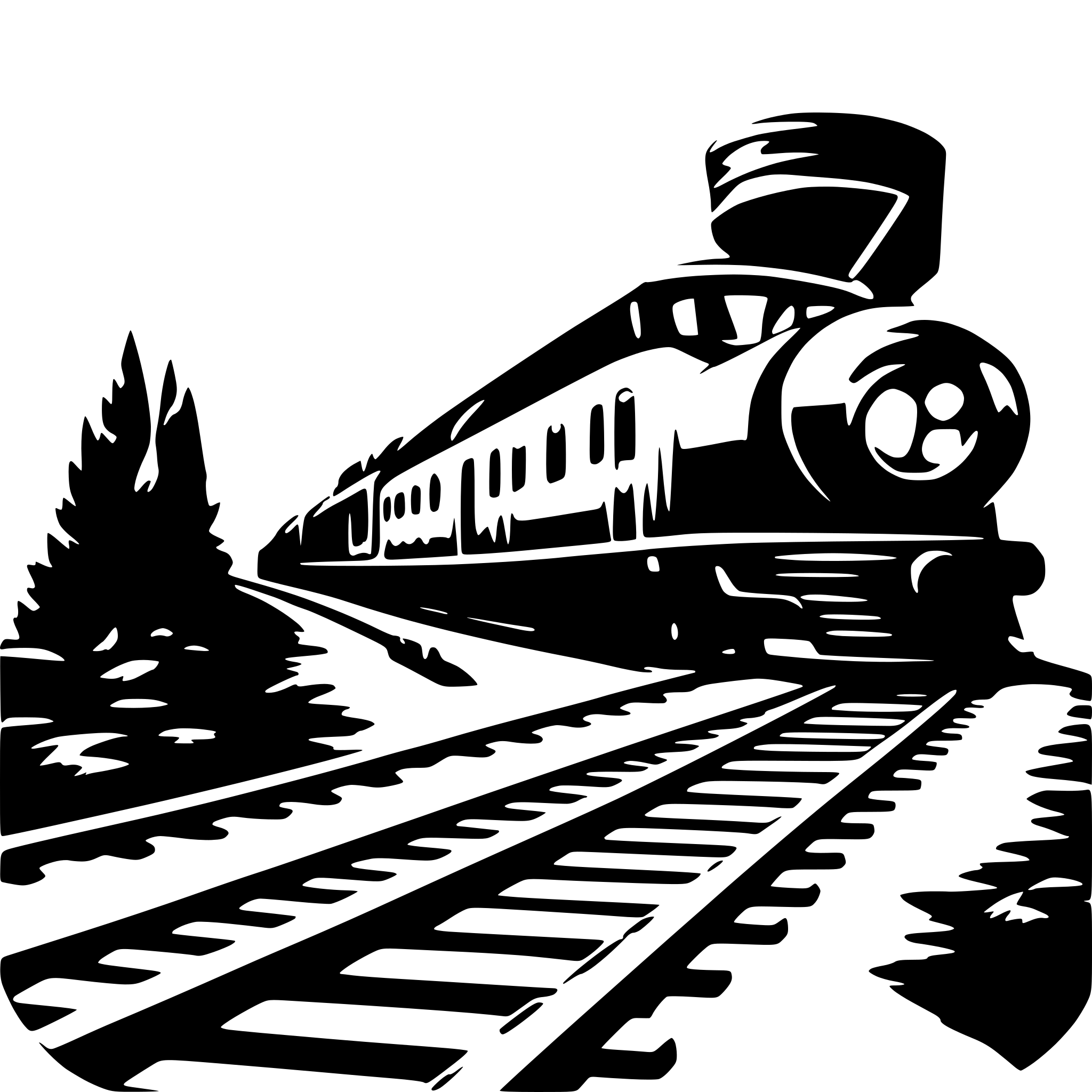 AI-generated SVG of a greight train on tracks on an angle