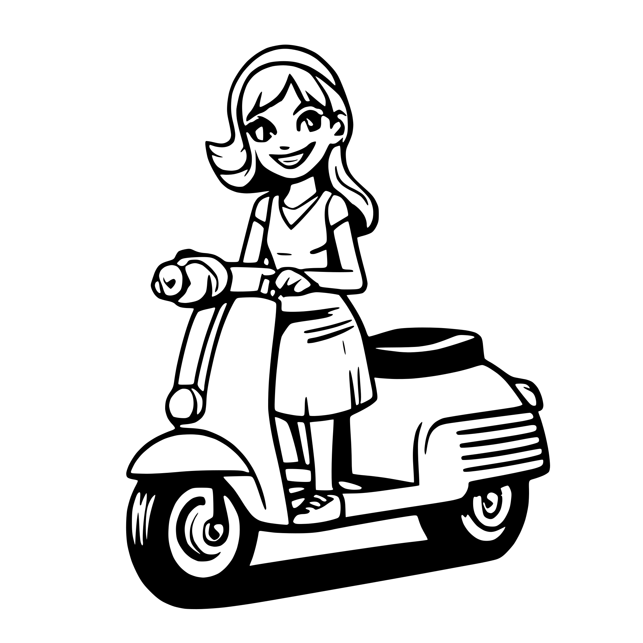 AI-generated SVG of a 40 year old women on a vespa