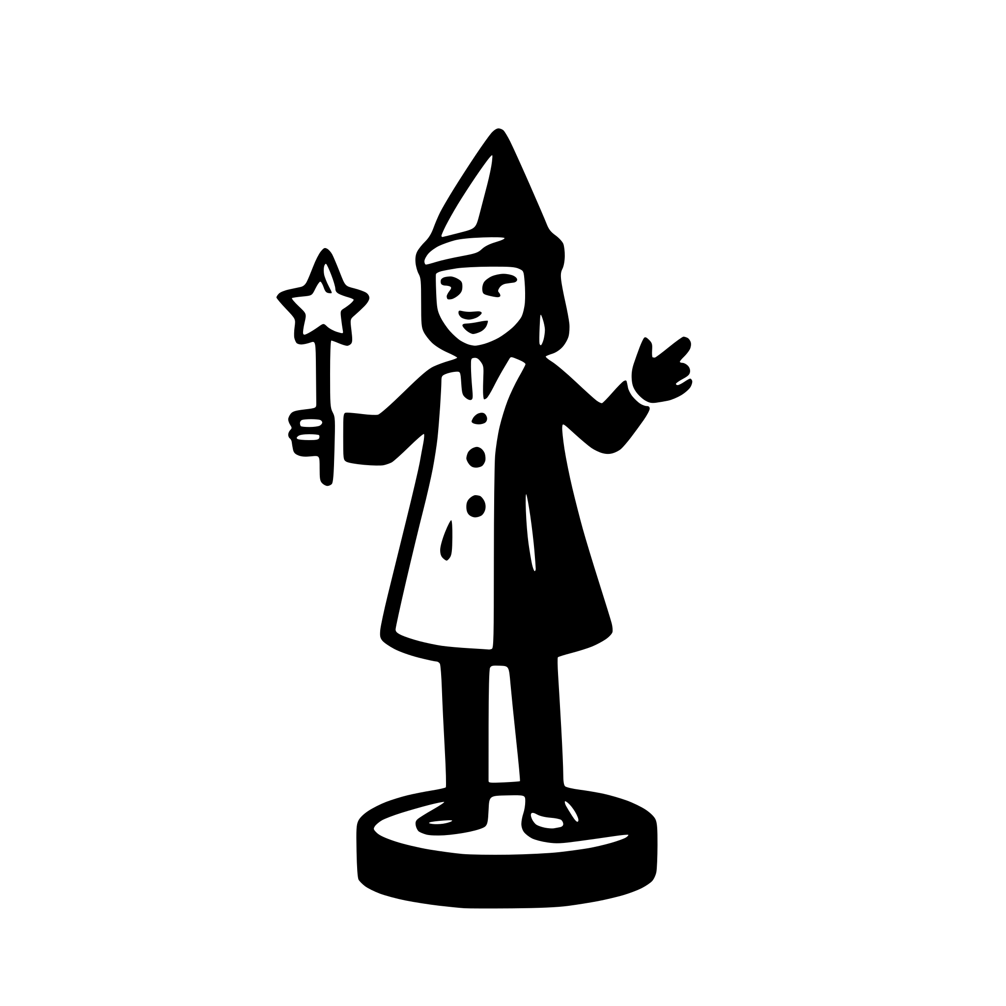 AI-generated SVG of a A minimalistic icon representing wizard holding a magic wand in a simple but perfect lines and shape, which is perfect suit for ux/ui screens, similar to icons that can be found on Fontawesome library