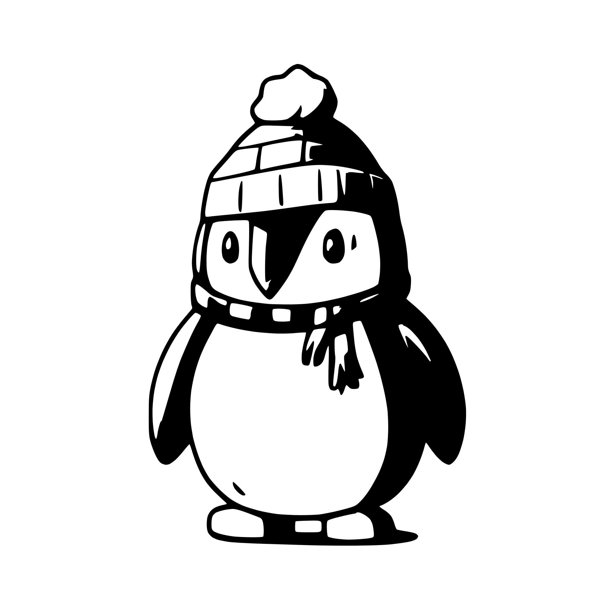 AI-generated SVG of a Christmas penguin in Pixar style wearing hat, scarf and winter coat