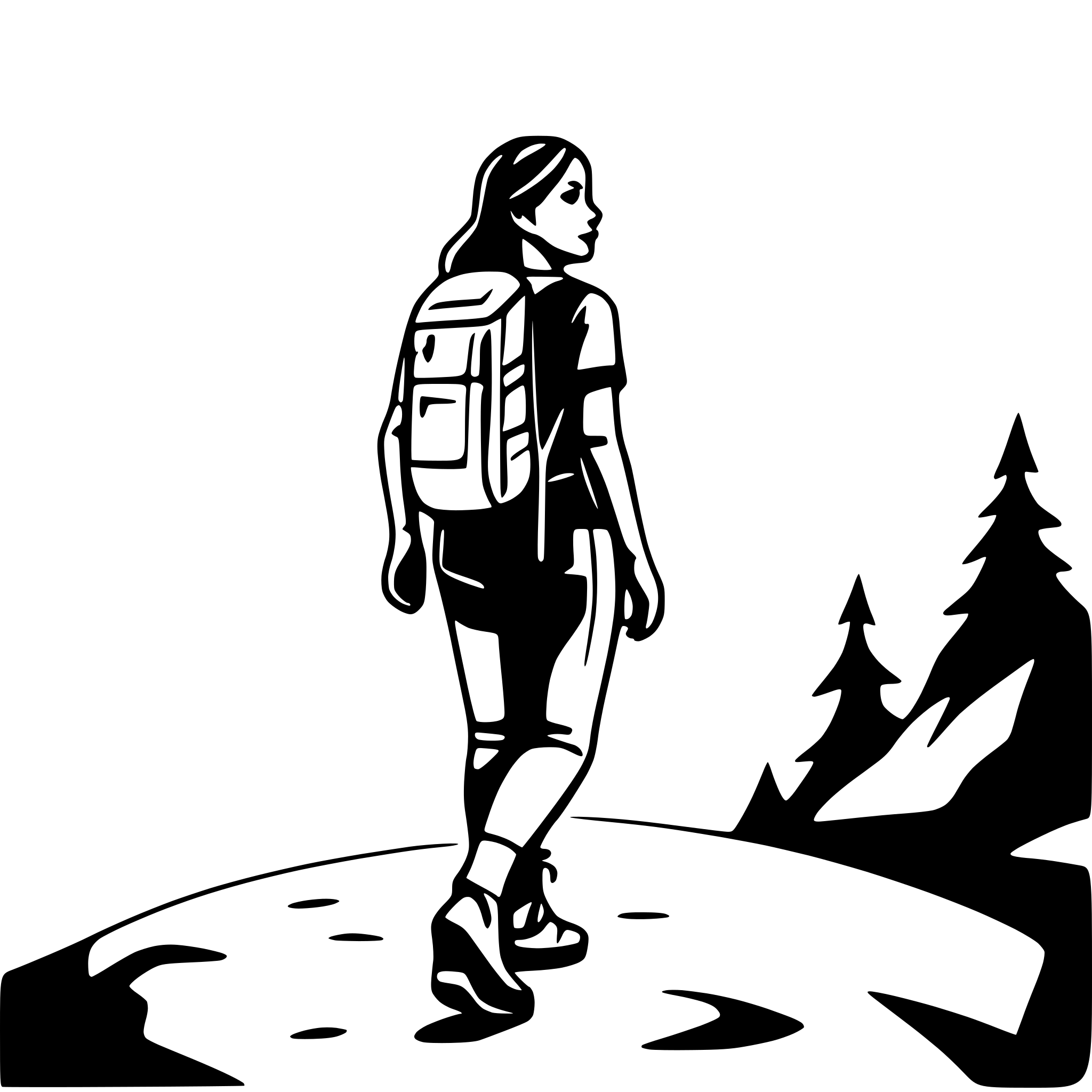 AI-generated SVG of a hiker on mountain trail