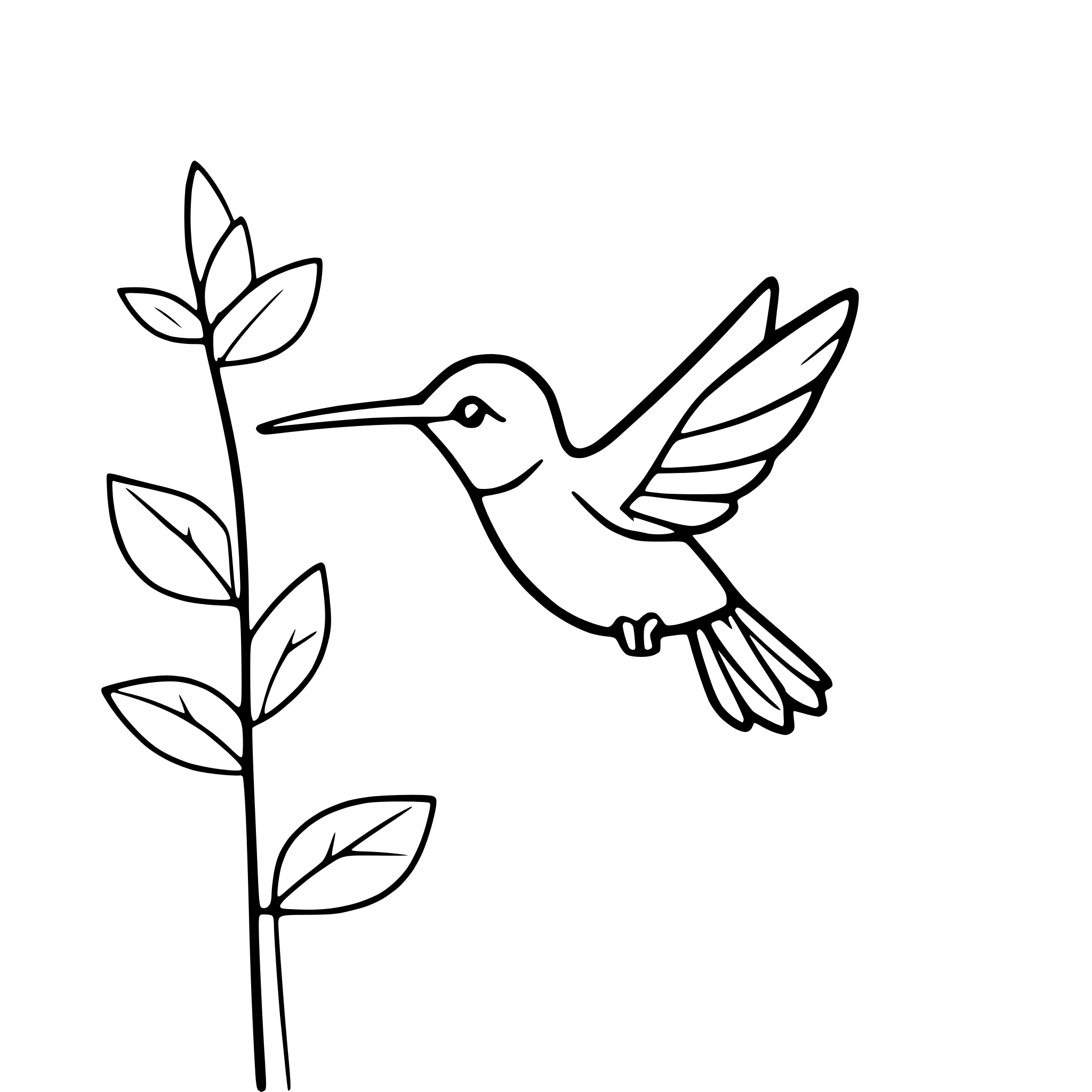 AI-generated SVG of 'hummingbird in flight with flowers'