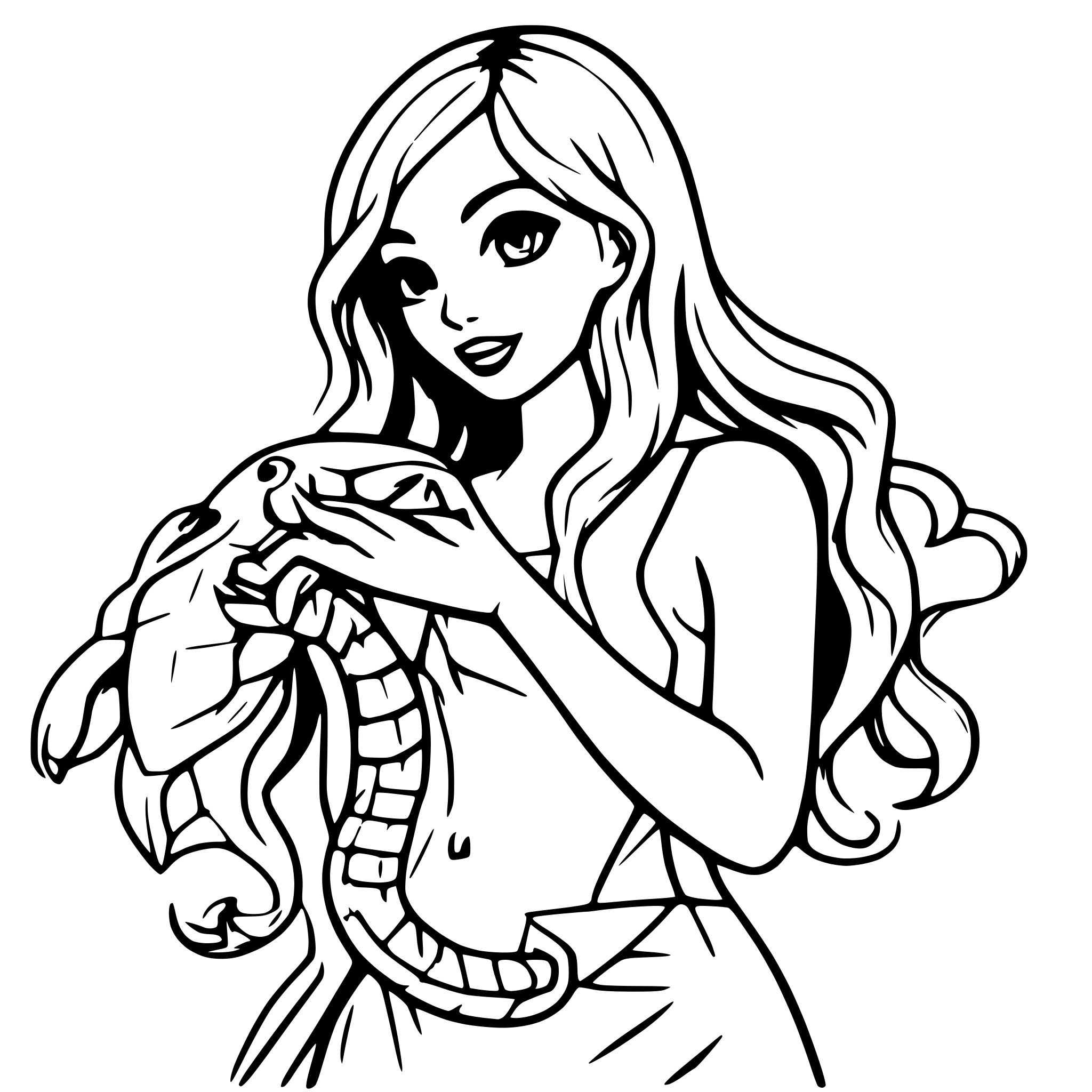 AI-generated SVG of a Mermaid playing with an octopus, gently tickling its tentacles. No background, only character outlines.