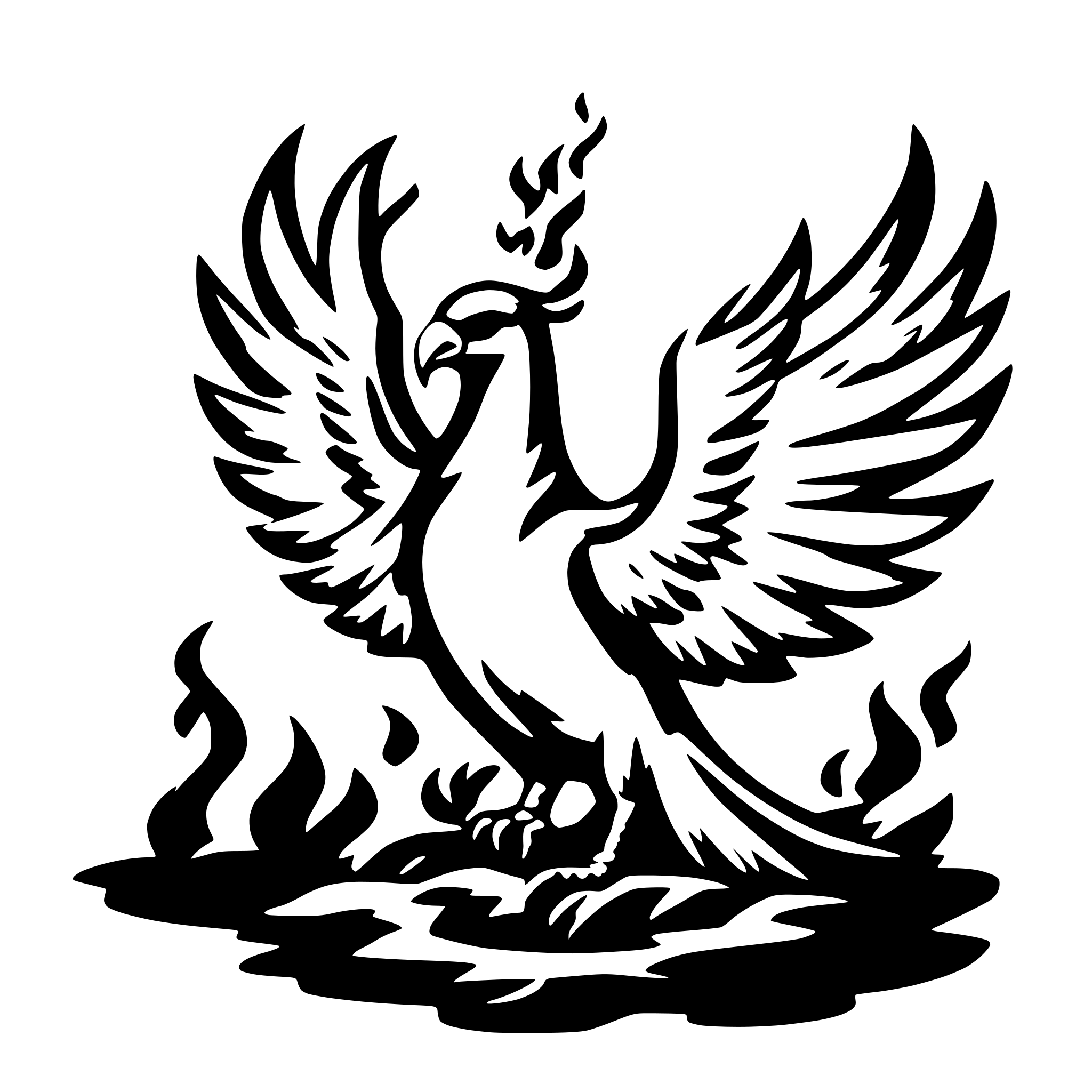 AI-generated SVG of a A phoenix sitting in flames.