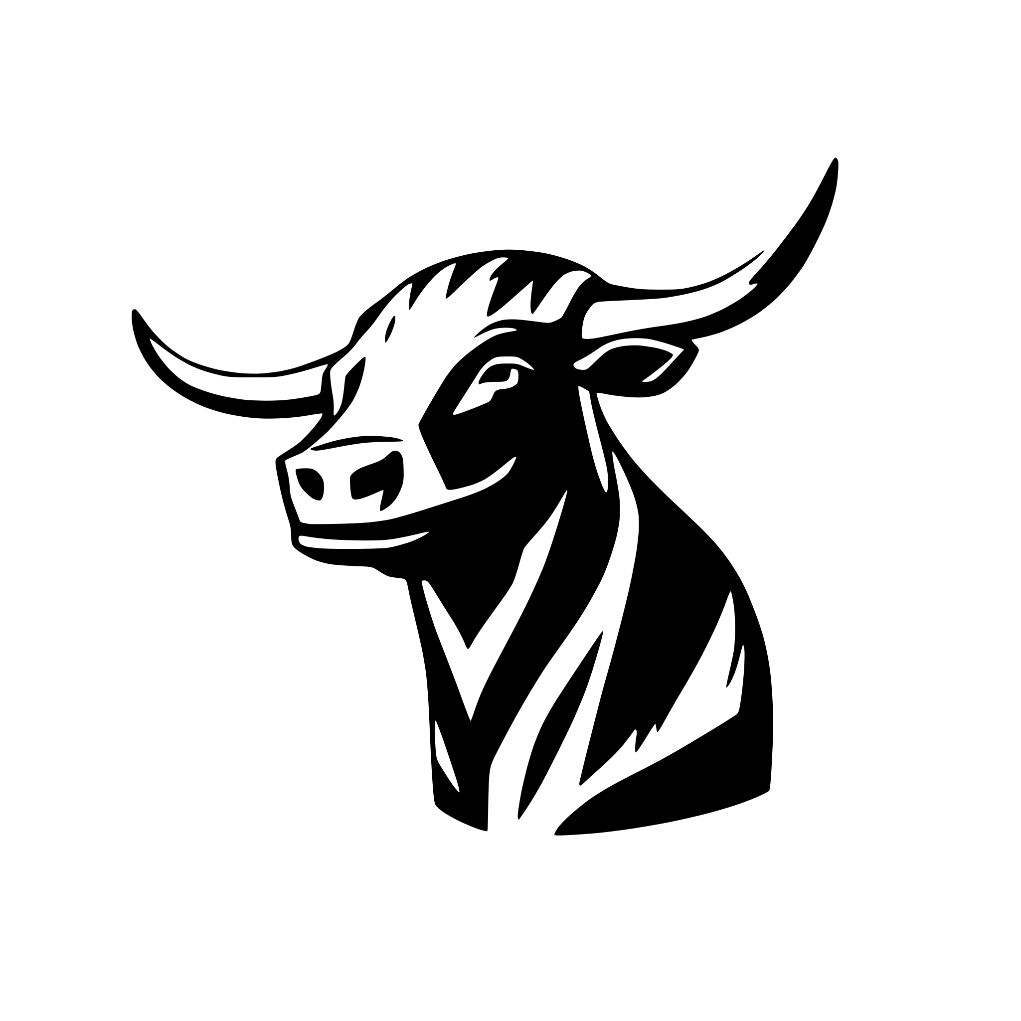 AI-generated SVG of a Stylized bull, black and white on transparent background, in wild west style