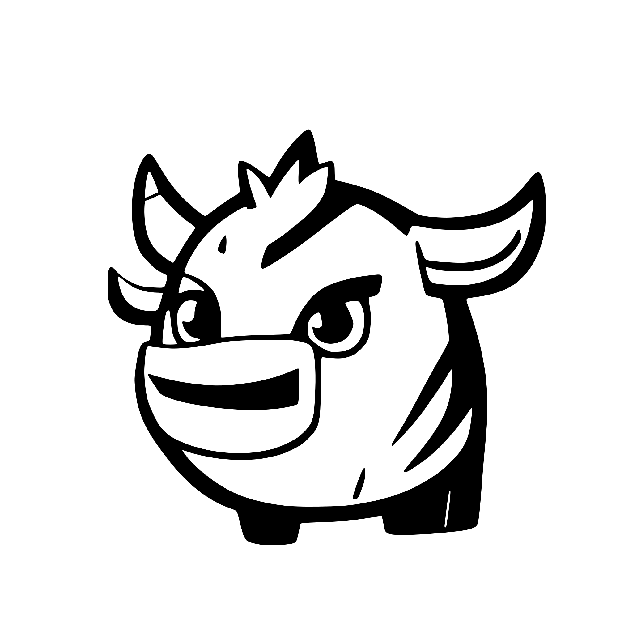 AI-generated SVG of a Stylized bull, black and white on transparent background, in cartoon style