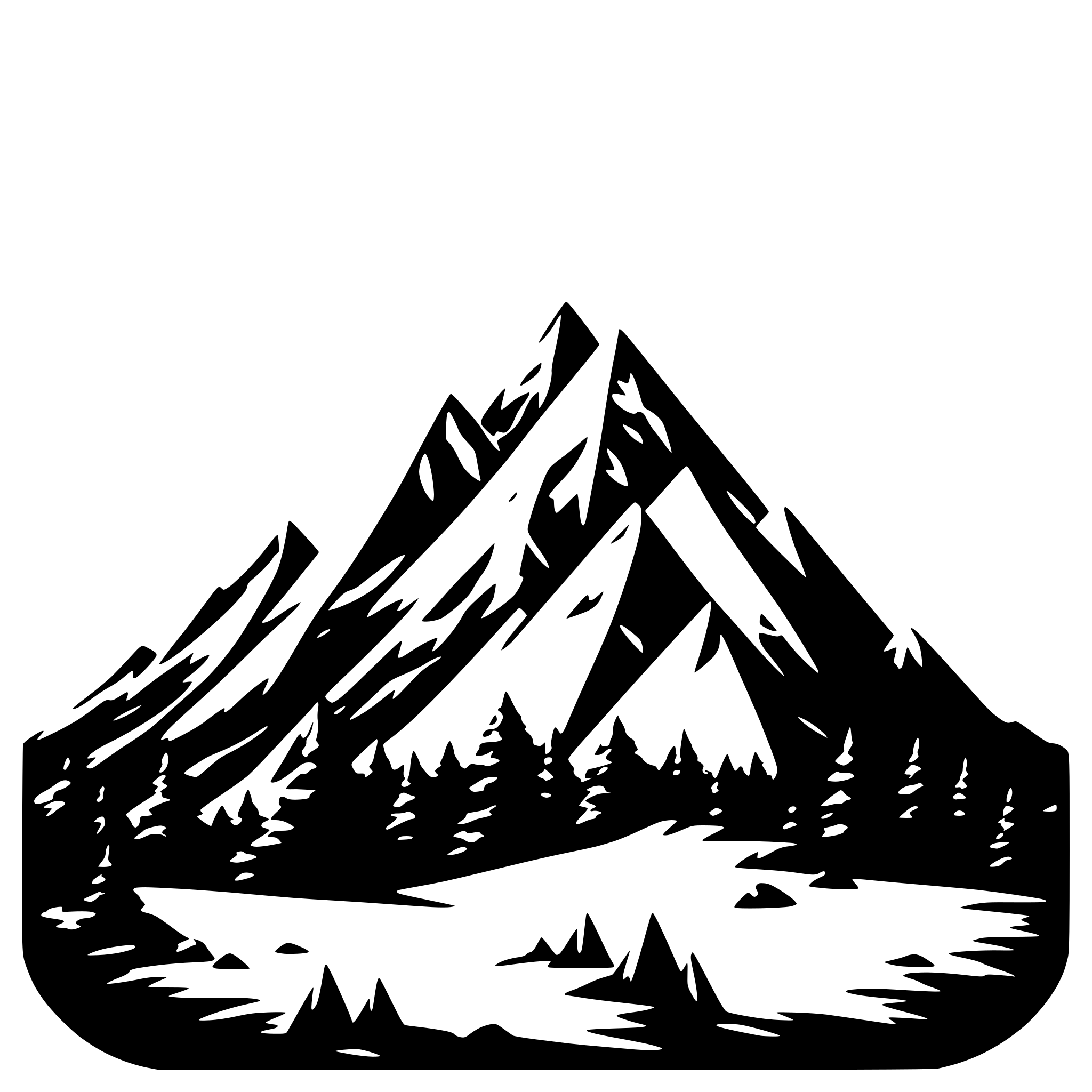 AI-generated SVG of 'A clean SVG illustration of a triangular mountain range with two or three peaks. One peak has a snowcap represented by a smooth, white triangle.'