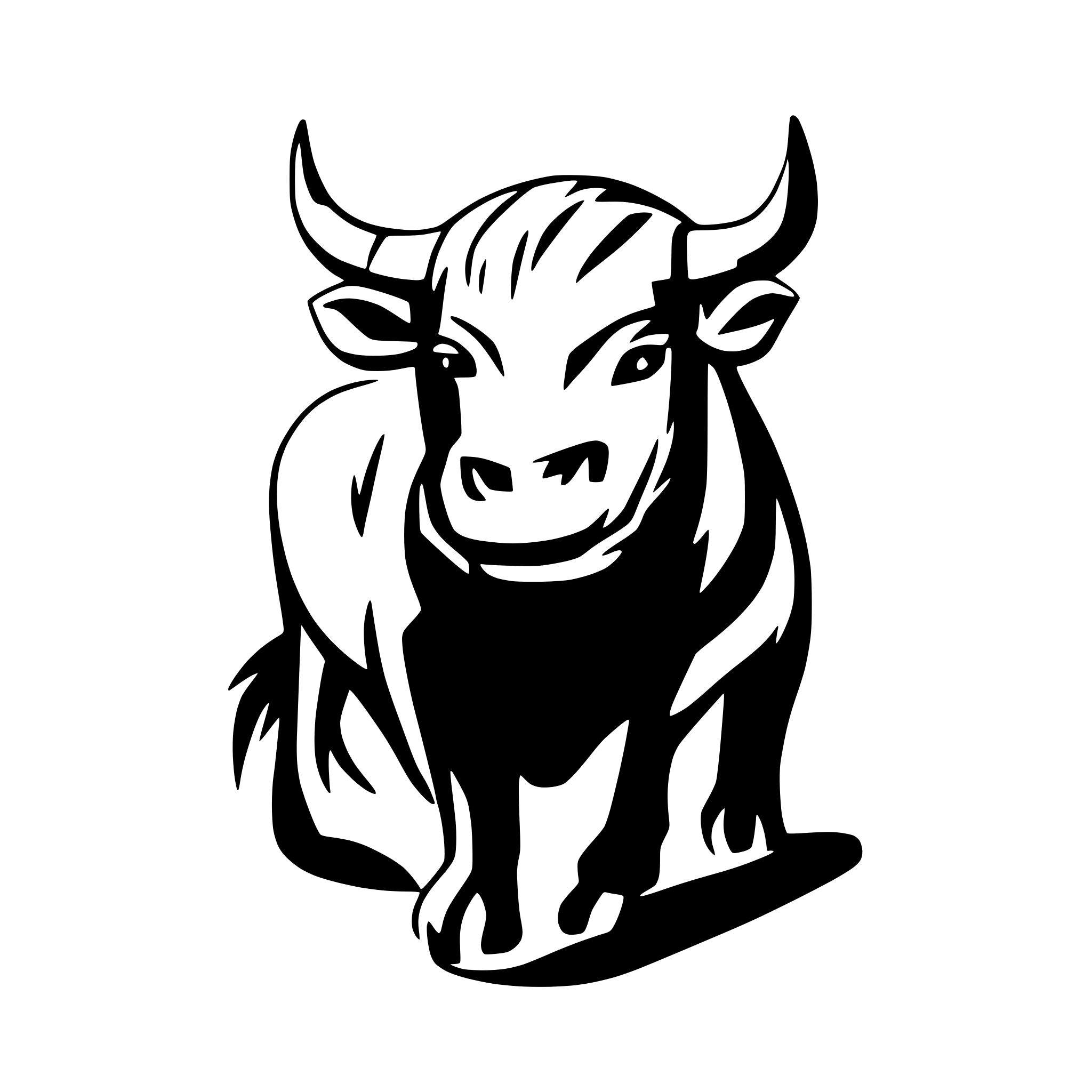 AI-generated SVG of a Stylized bull, black and white on transparent background, in wild west style