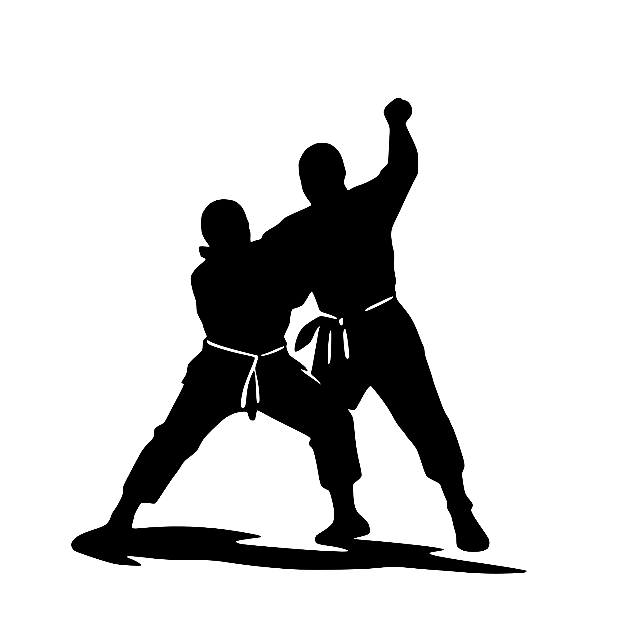 AI-generated SVG of a A silhouette of 2 Jujitsu fighters were one is getting thrown by the other. Both of them are bald