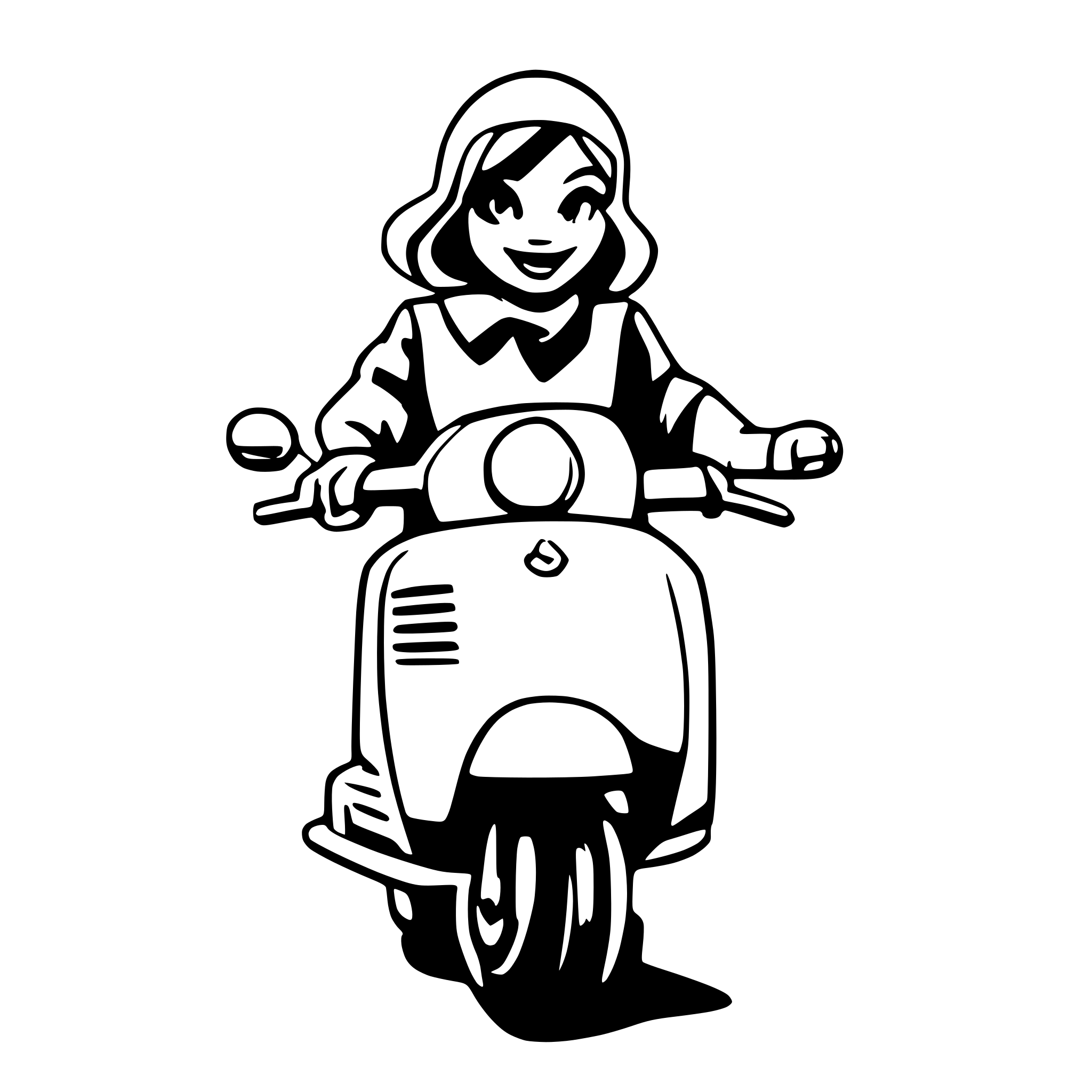 AI-generated SVG of a 40 year old women on a vespa