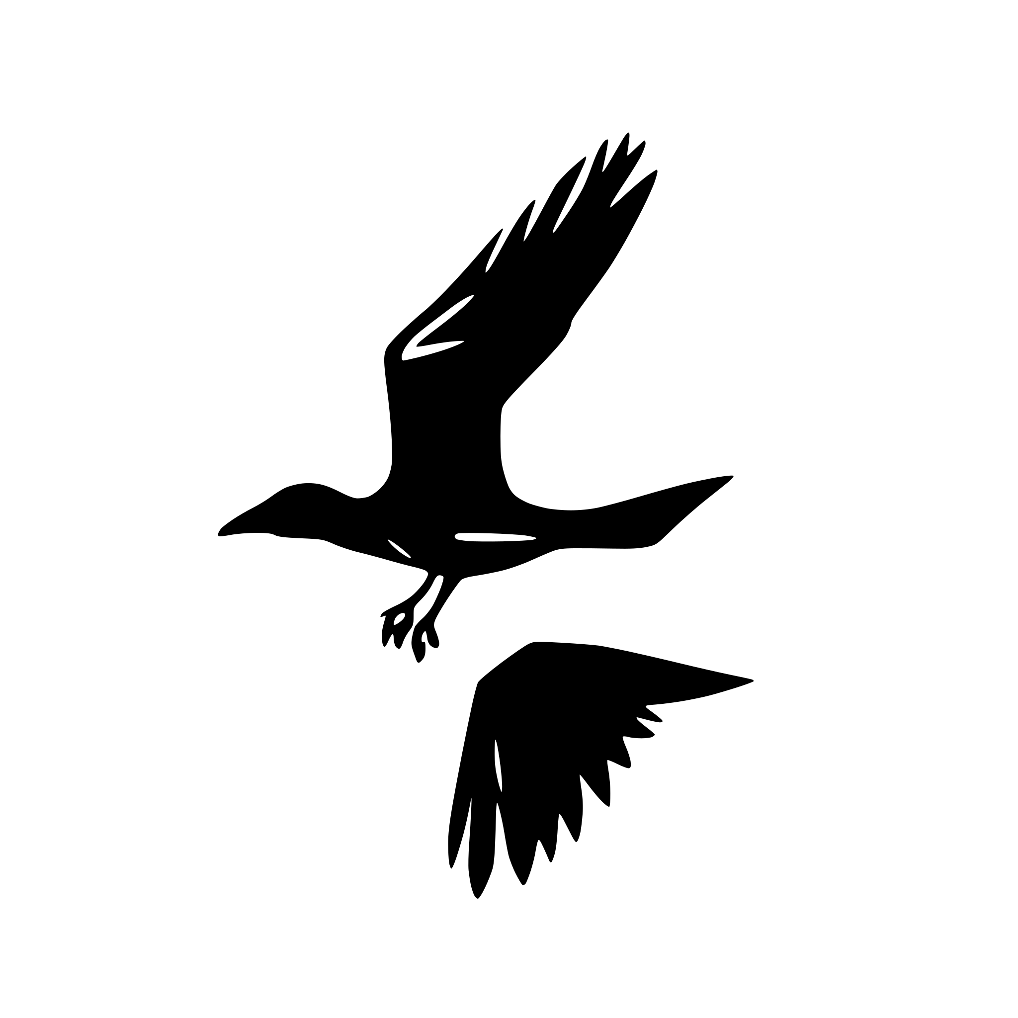AI-generated SVG of a Crow flying Silhouette. No detail.