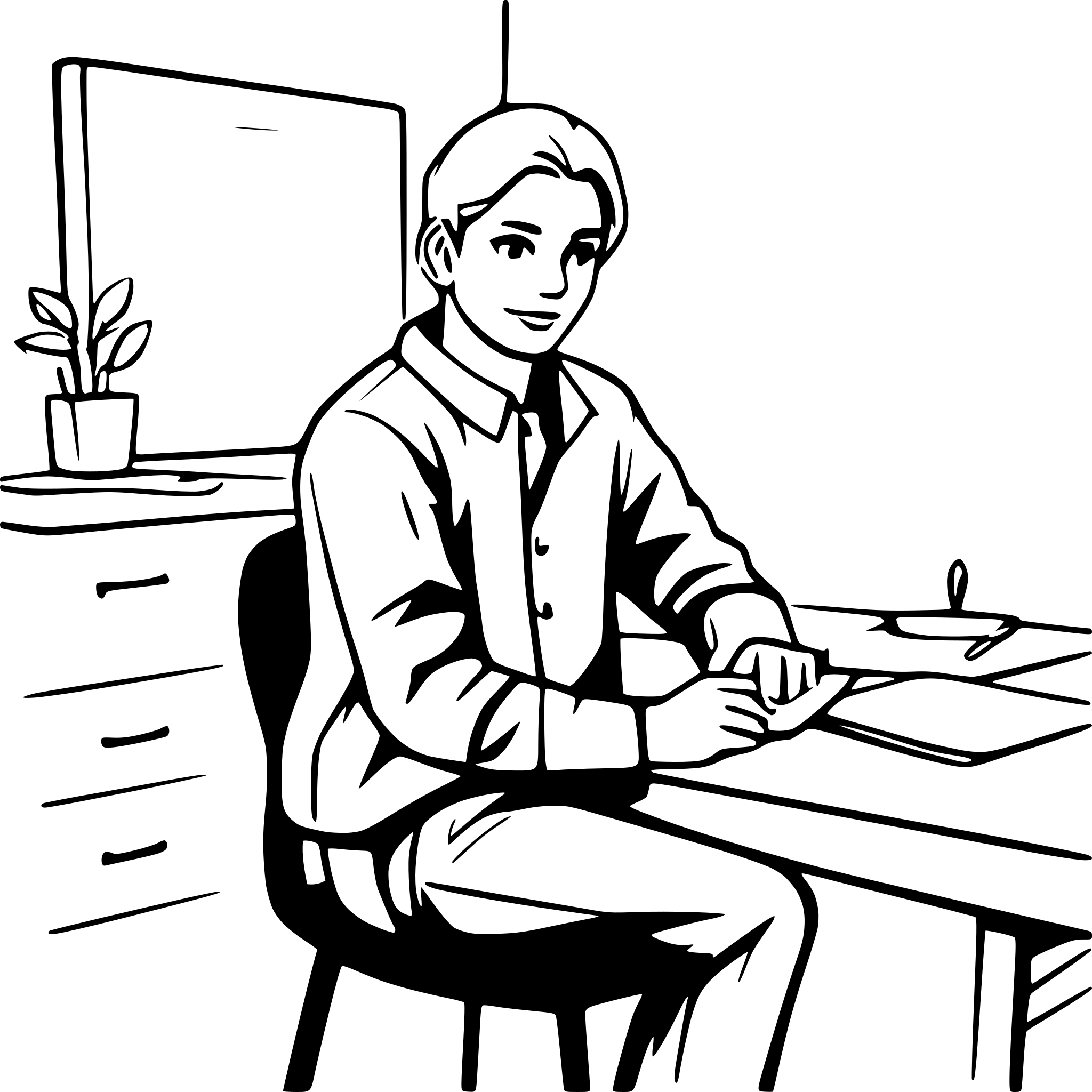 AI-generated SVG of 'man sitting on the desk'